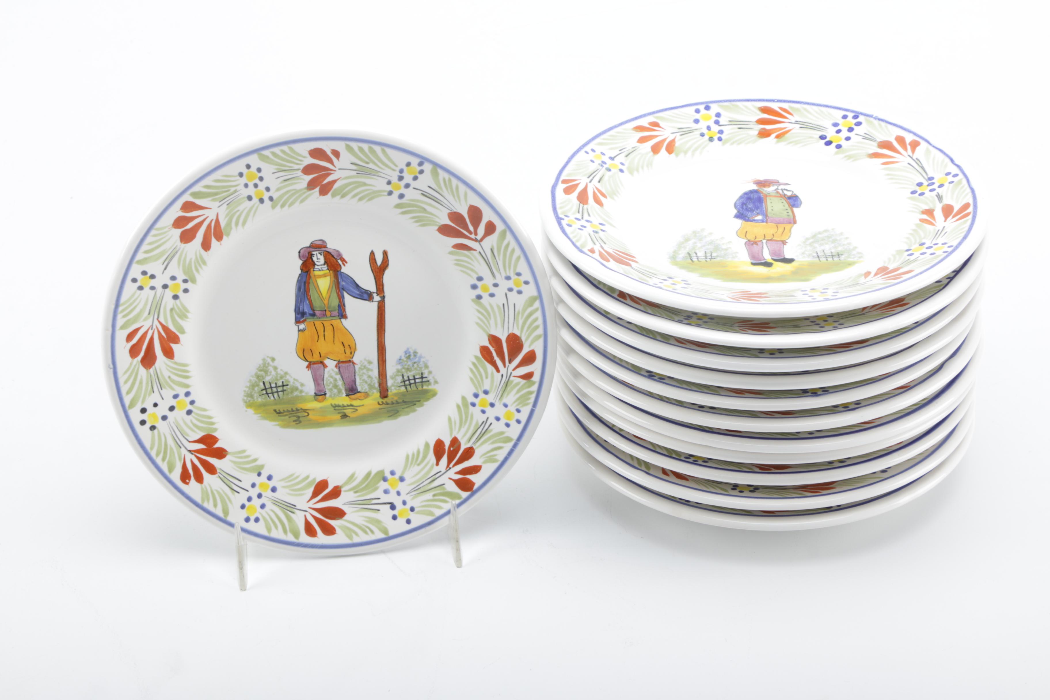 Henriot Quimper Ceramic Hand-Painted Dinnerware Set