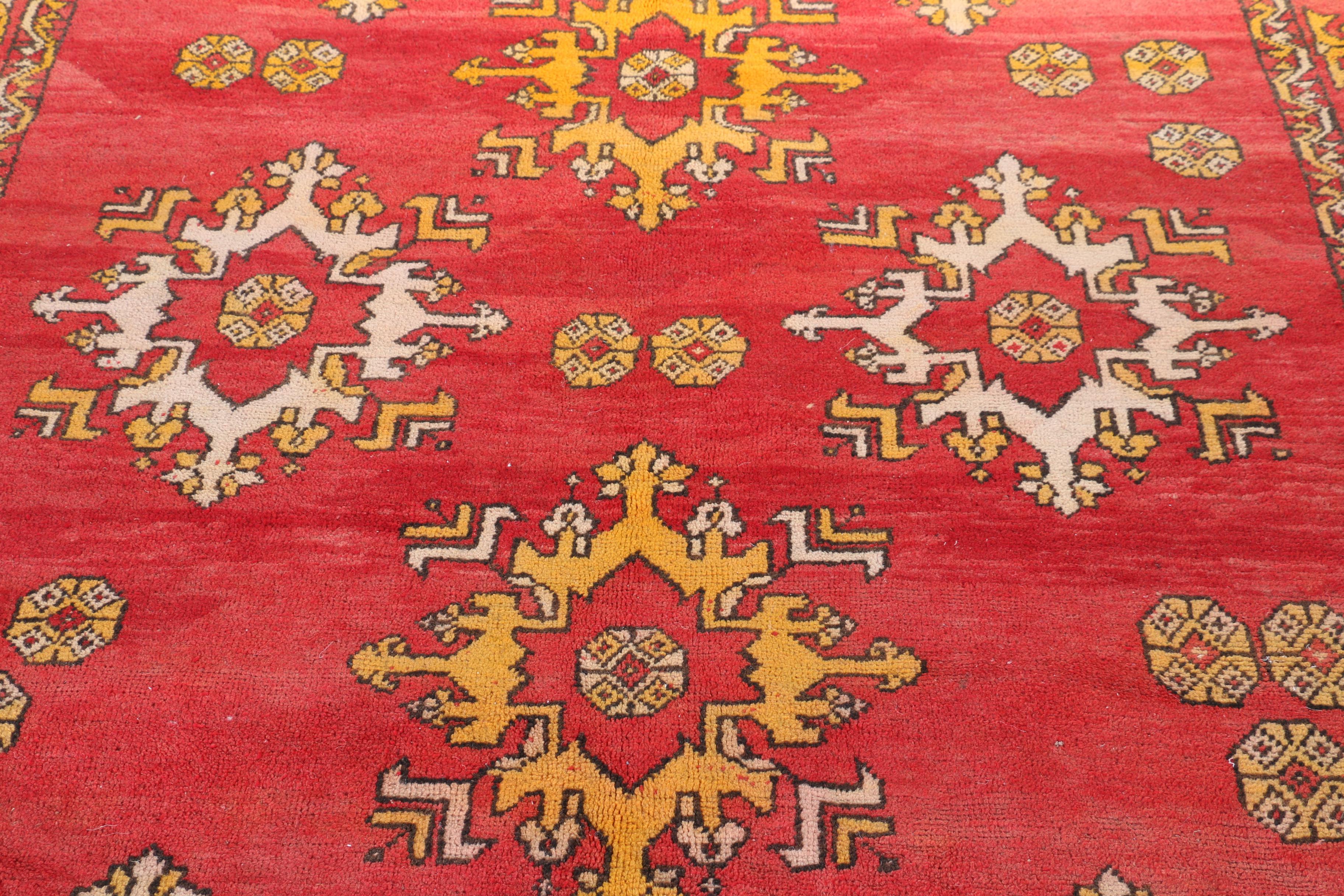 Hand-Knotted Turkish Oushak Area Rug in Scarlet
