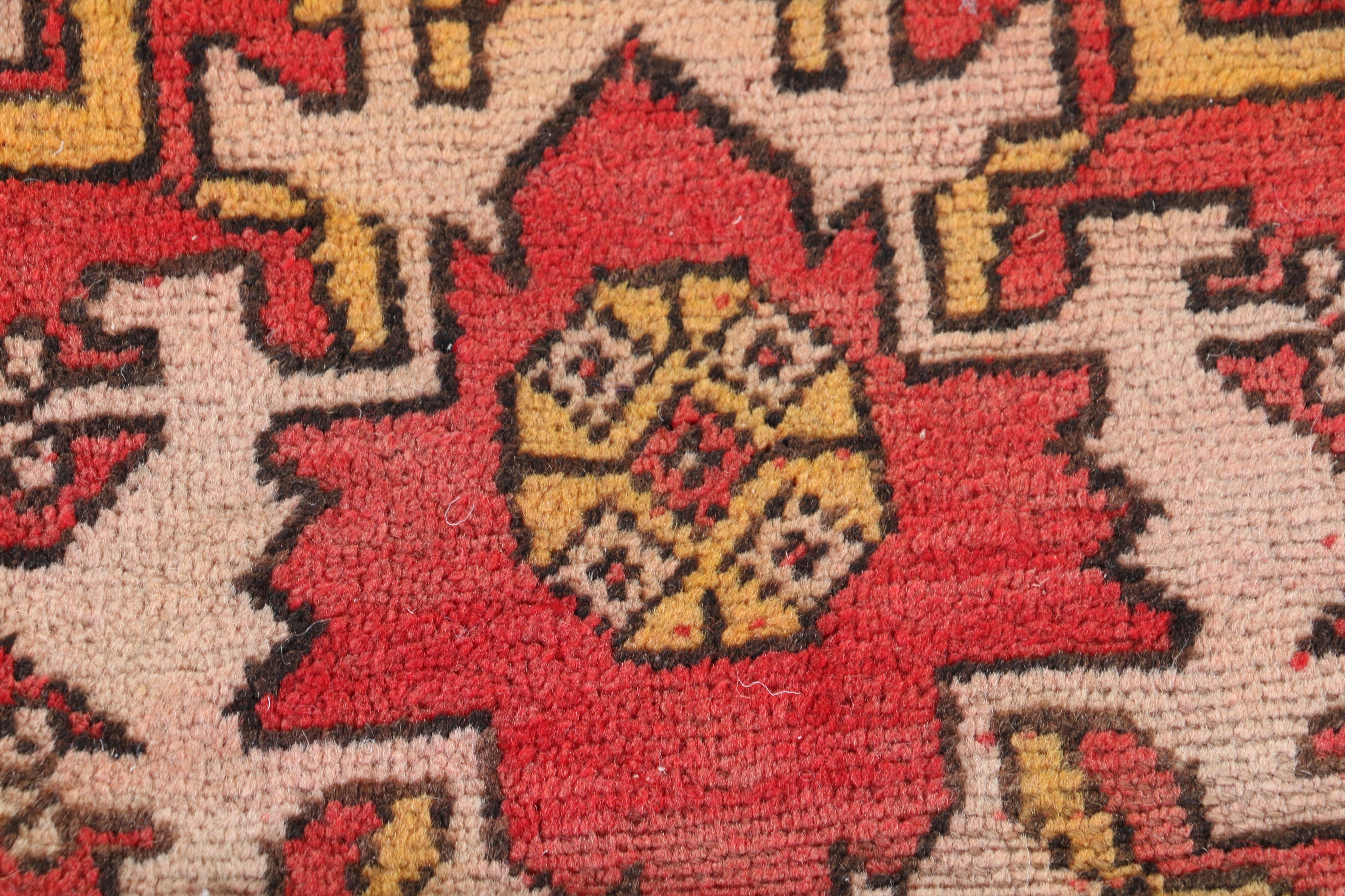 Hand-Knotted Turkish Oushak Area Rug in Scarlet