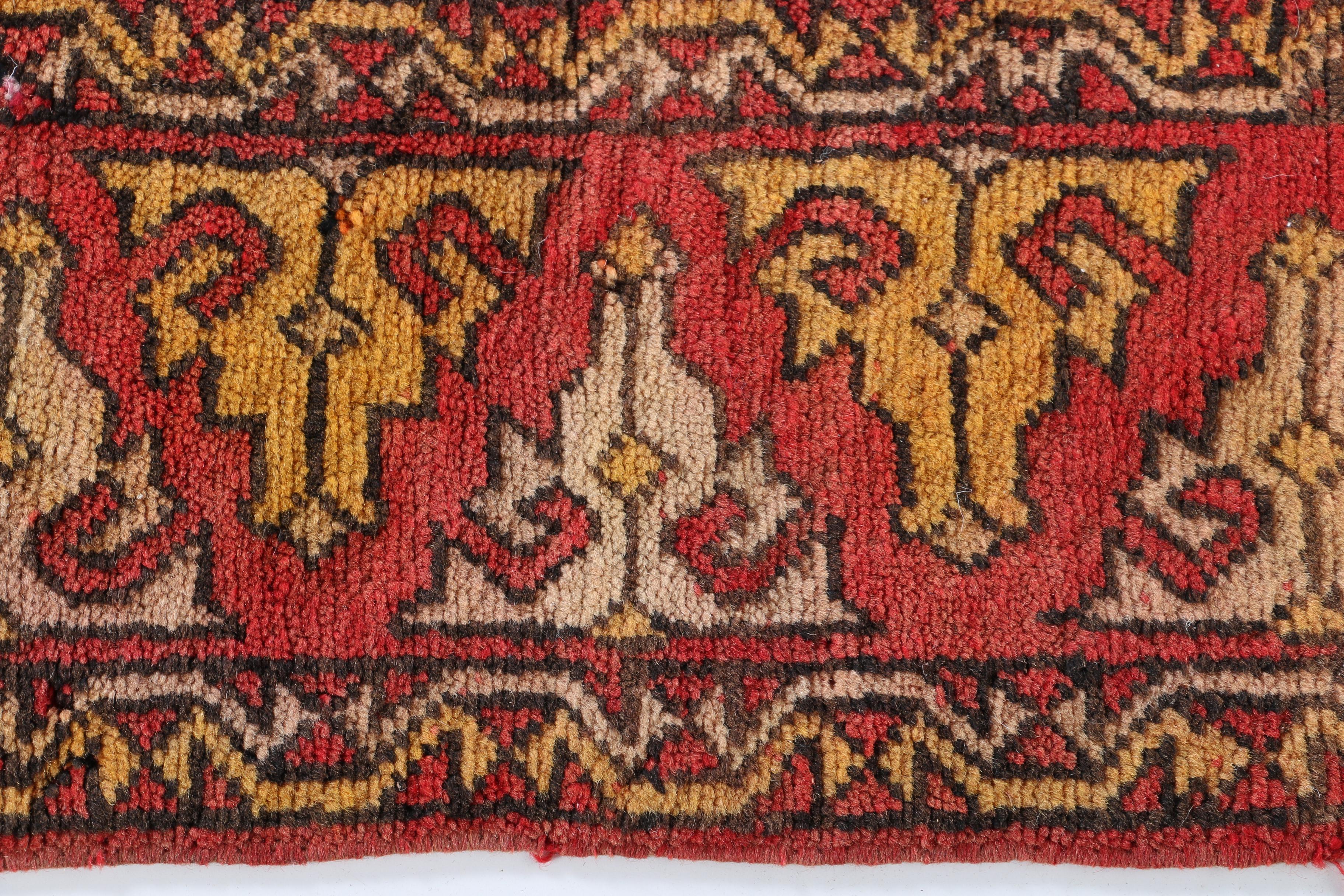 Hand-Knotted Turkish Oushak Area Rug in Scarlet