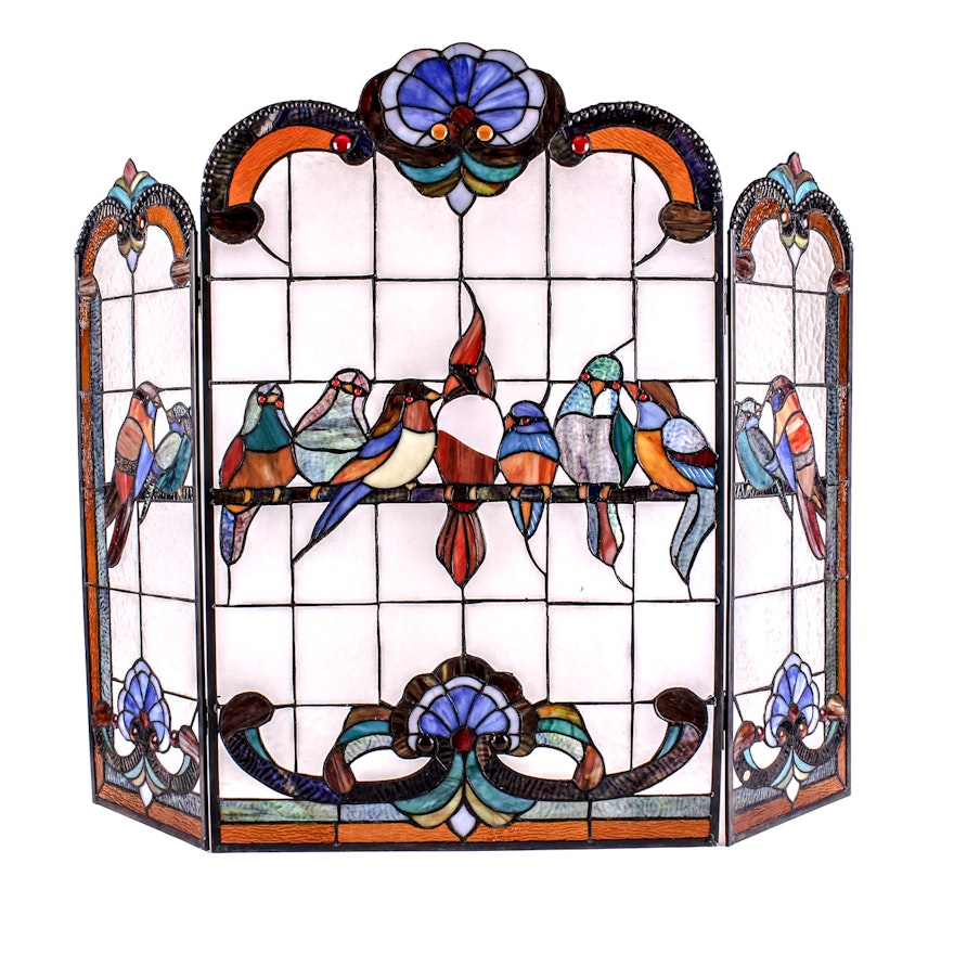 Vintage Stained Glass Fireplace Screen