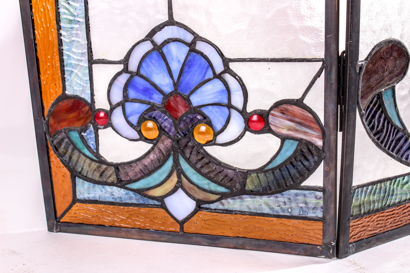 Vintage Stained Glass Fireplace Screen