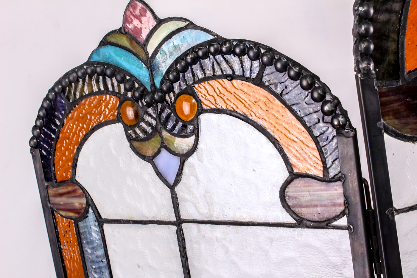 Vintage Stained Glass Fireplace Screen