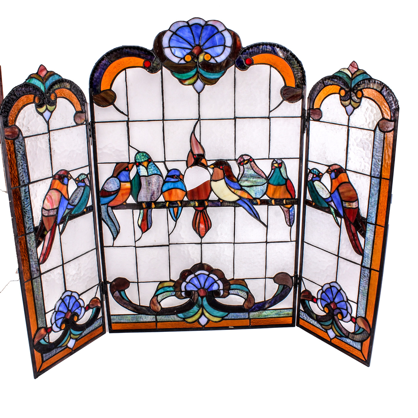 Vintage Stained Glass Fireplace Screen