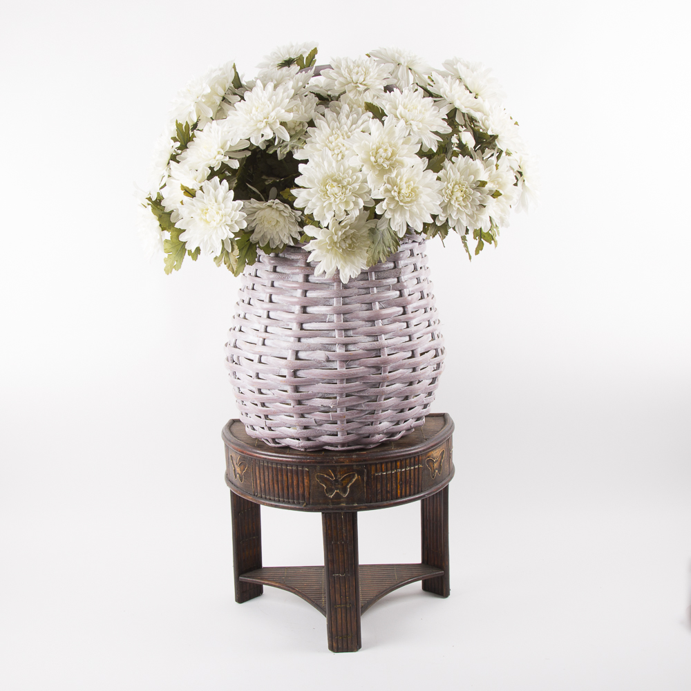 Plant Stand And Faux Flower Basket