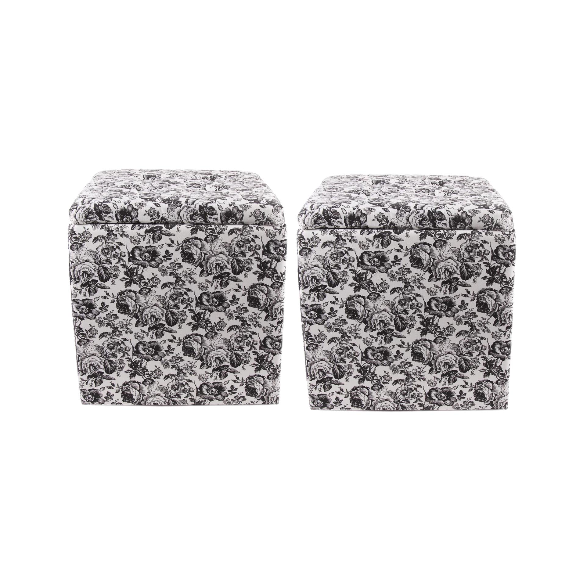 Toile Upholstered Ottomans