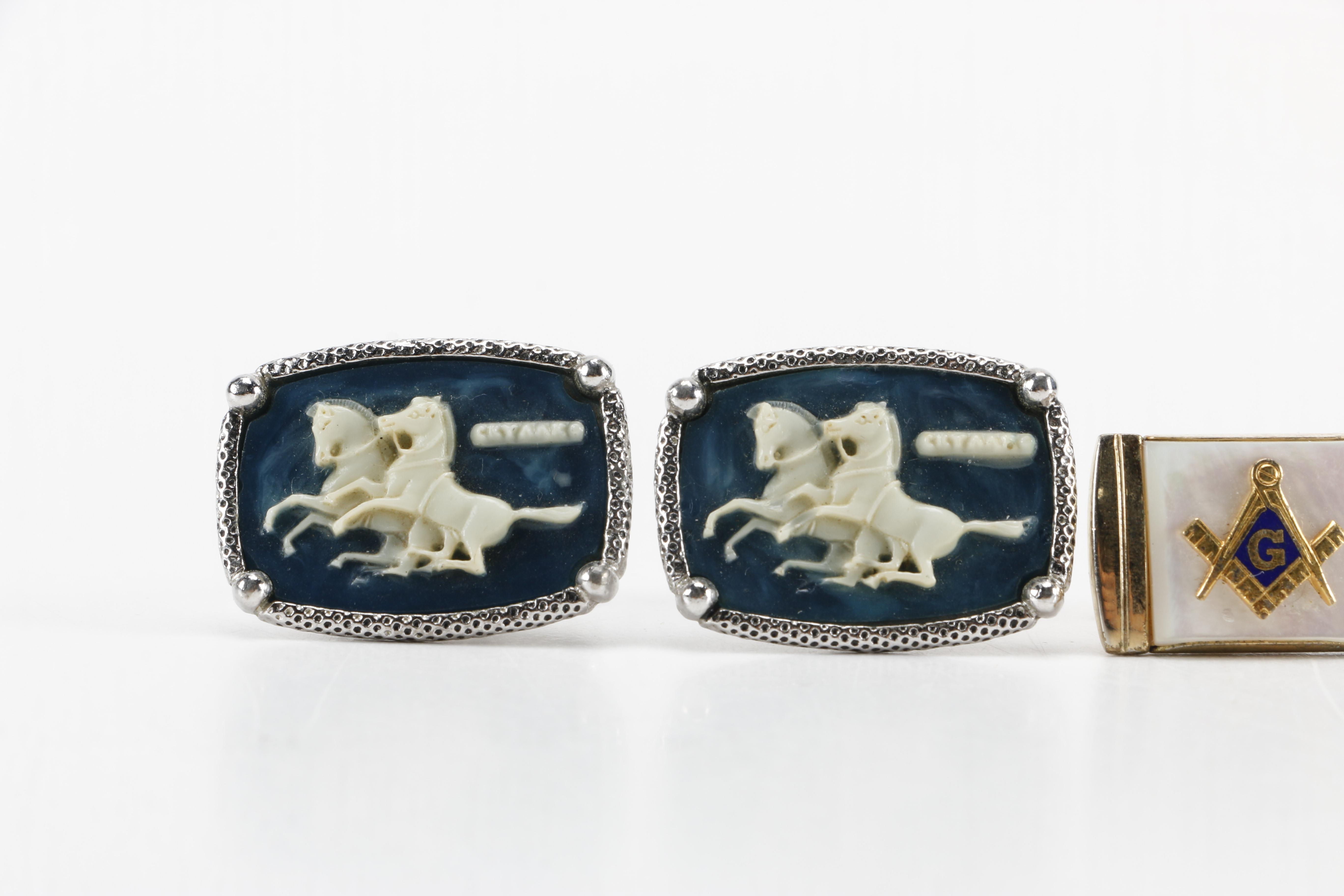 Cufflink Pairs Including Masonic With Shell Accent