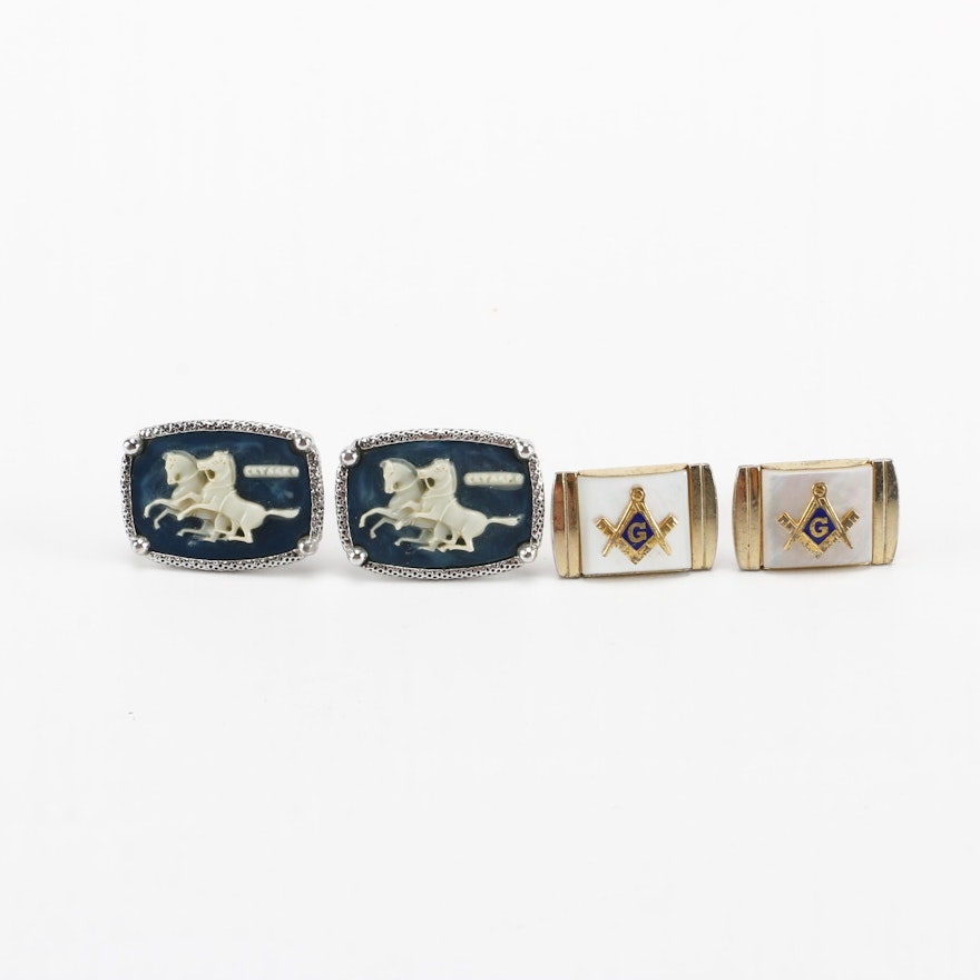 Cufflink Pairs Including Masonic With Shell Accent