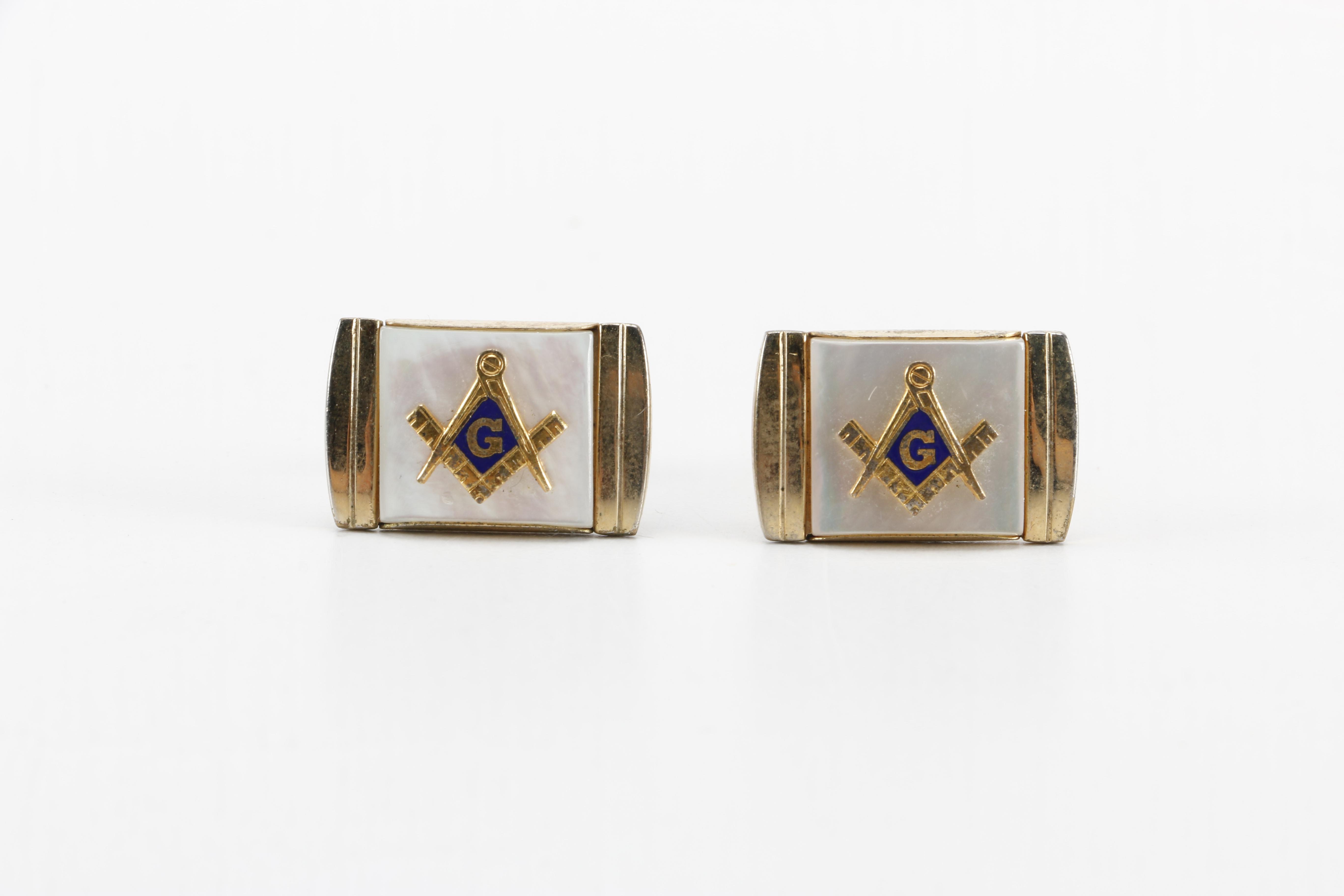 Cufflink Pairs Including Masonic With Shell Accent