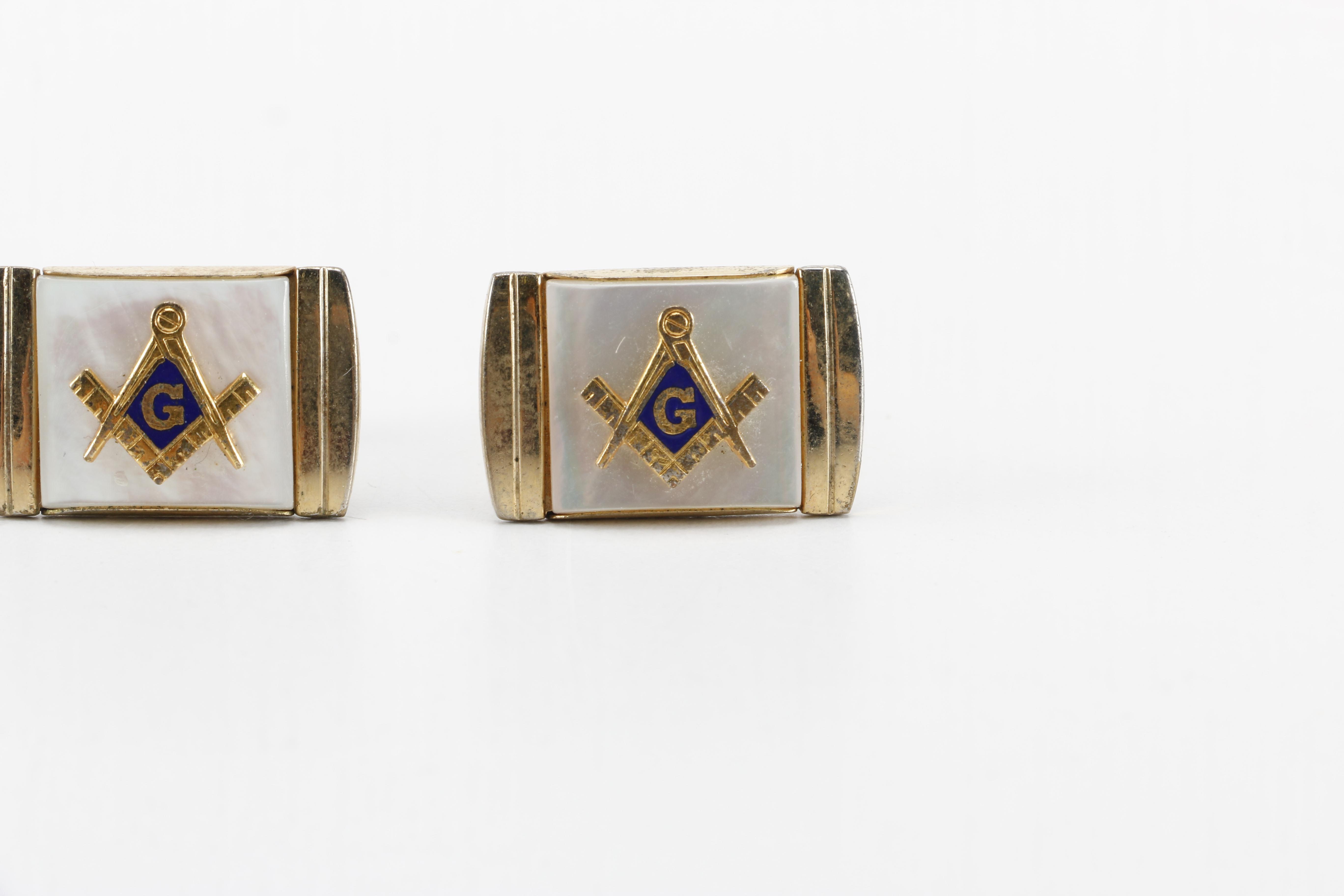 Cufflink Pairs Including Masonic With Shell Accent