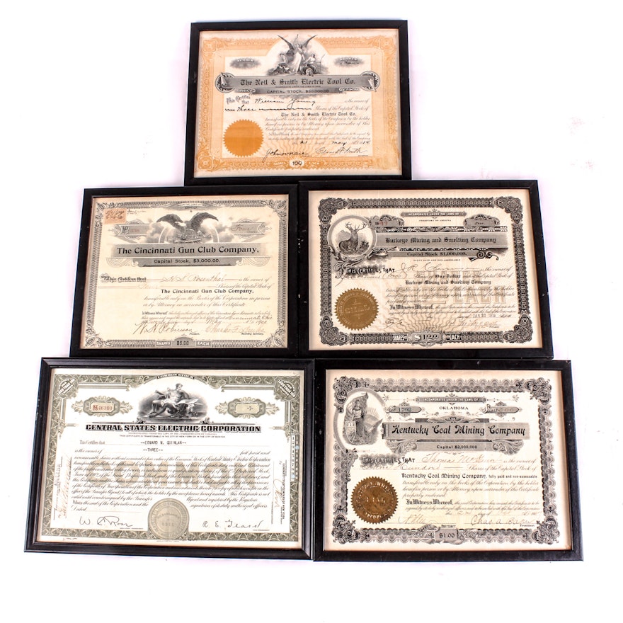 Antique Cincinnati Gun Club Stock Certificate and Others
