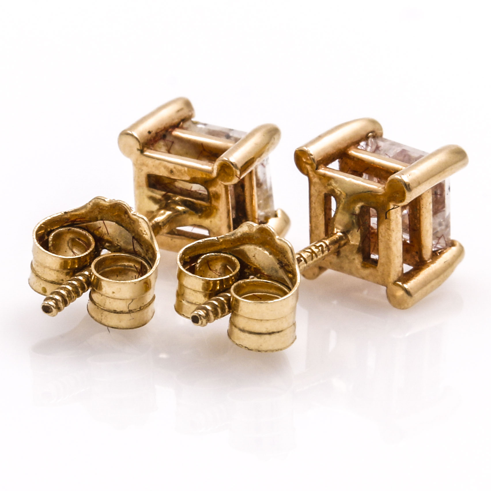 14K Yellow Gold Princess Cut Diamond Earrings
