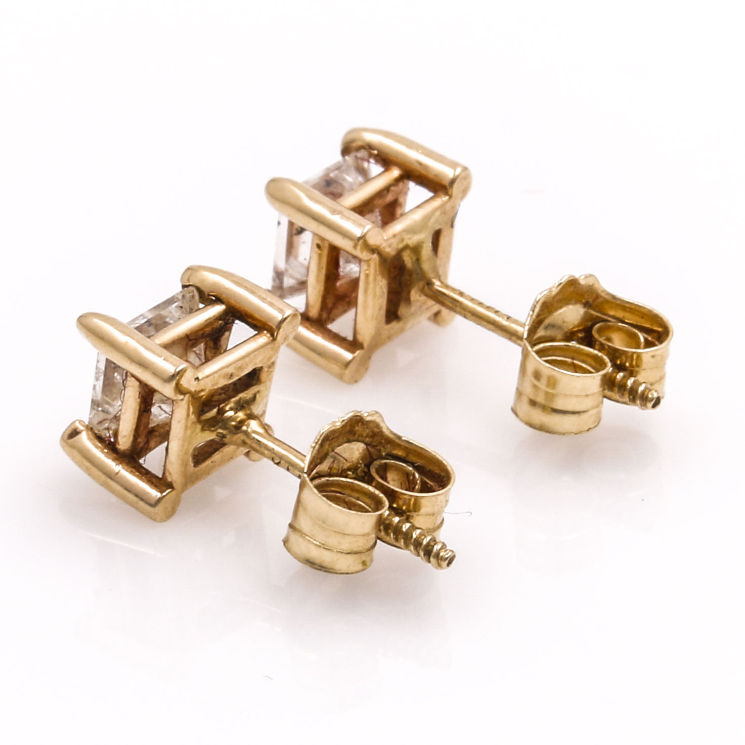 14K Yellow Gold Princess Cut Diamond Earrings