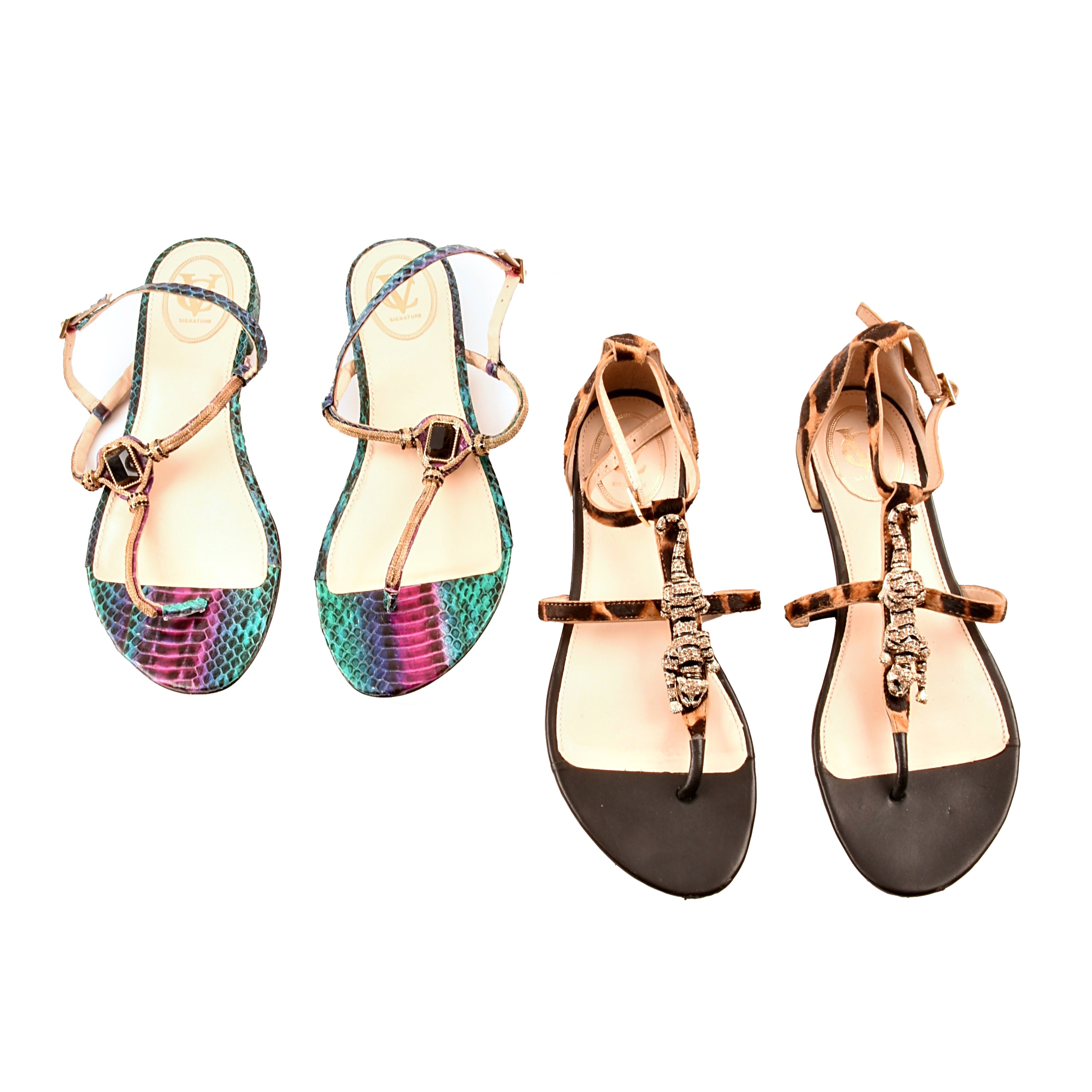 Two Pair of Embellished Italian Sandals