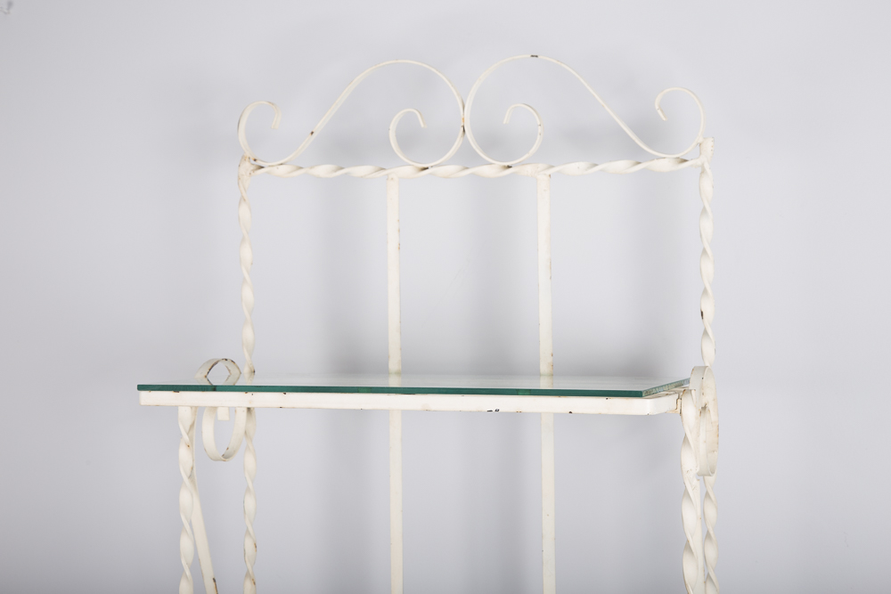 White Painted Wrought Metal Bakers Rack
