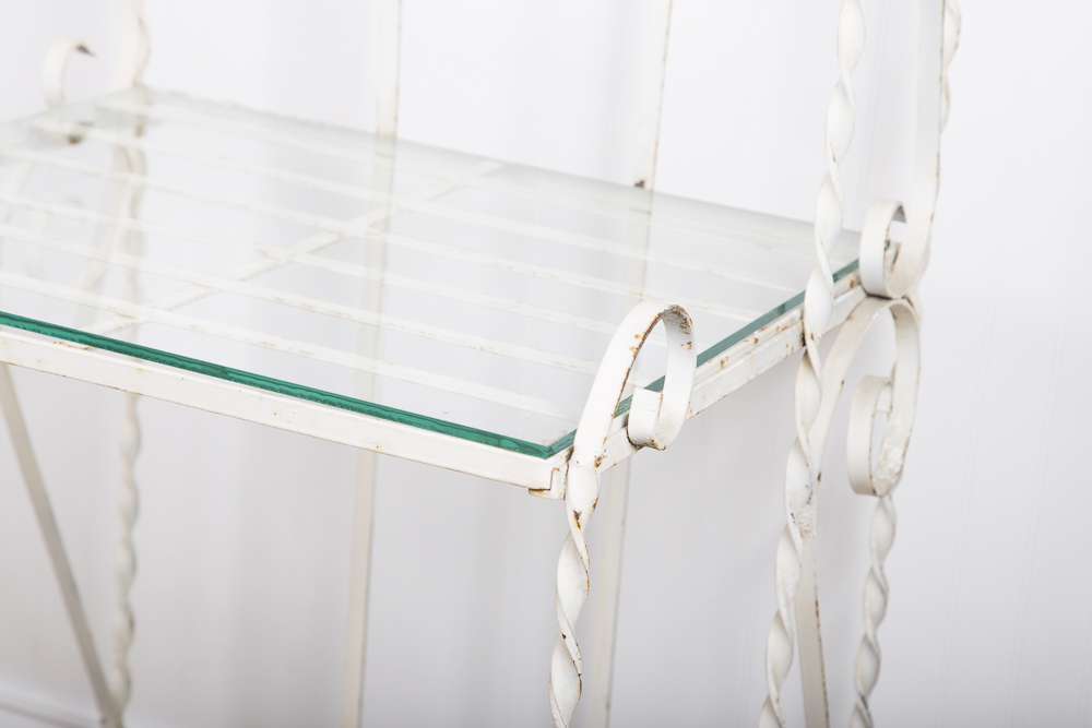 White Painted Wrought Metal Bakers Rack