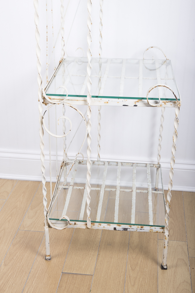 White Painted Wrought Metal Bakers Rack