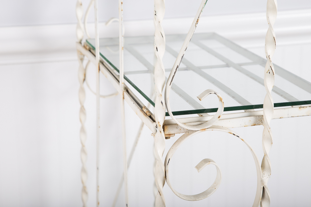 White Painted Wrought Metal Bakers Rack