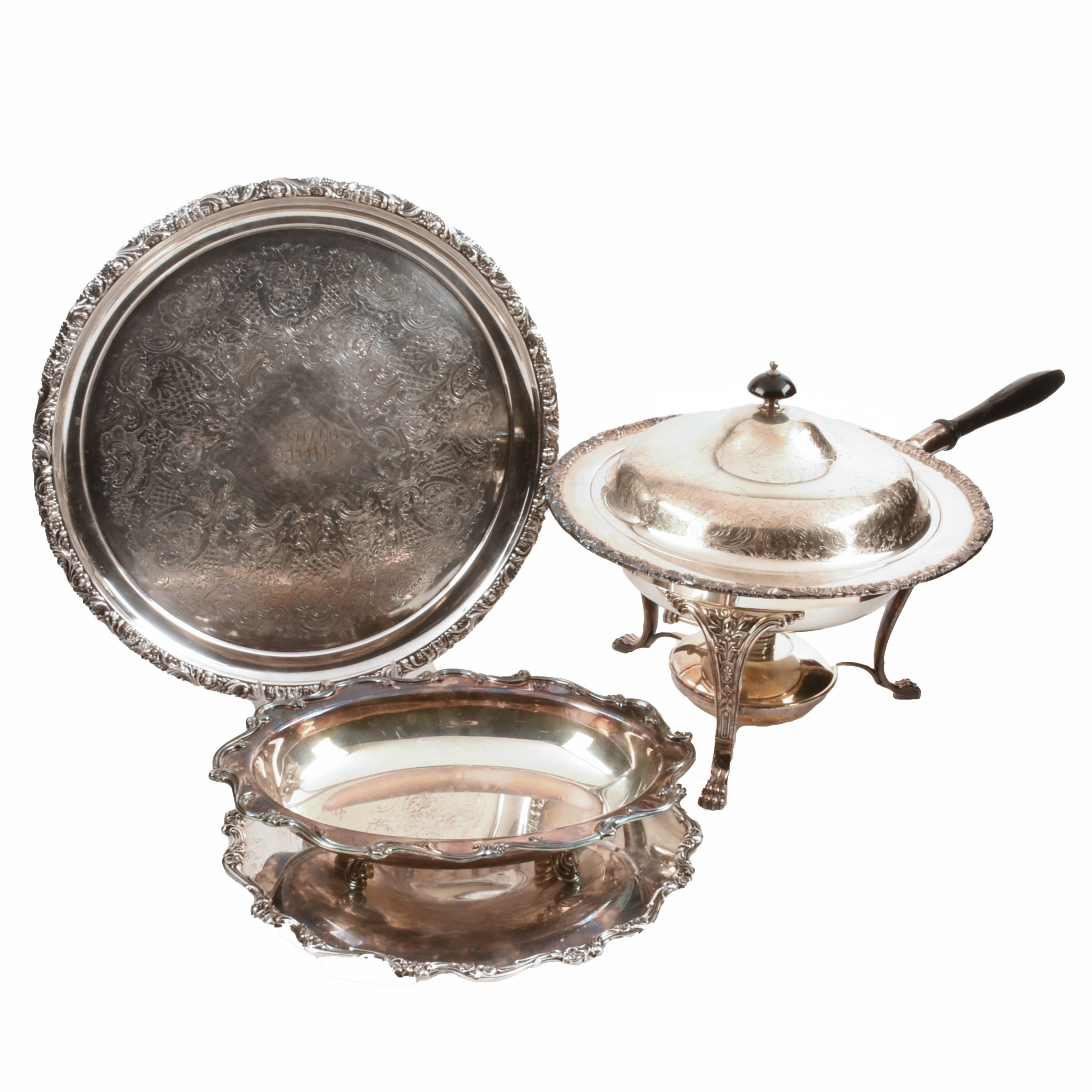 Assorted Vintage Silverplated Warming Dish and Platters