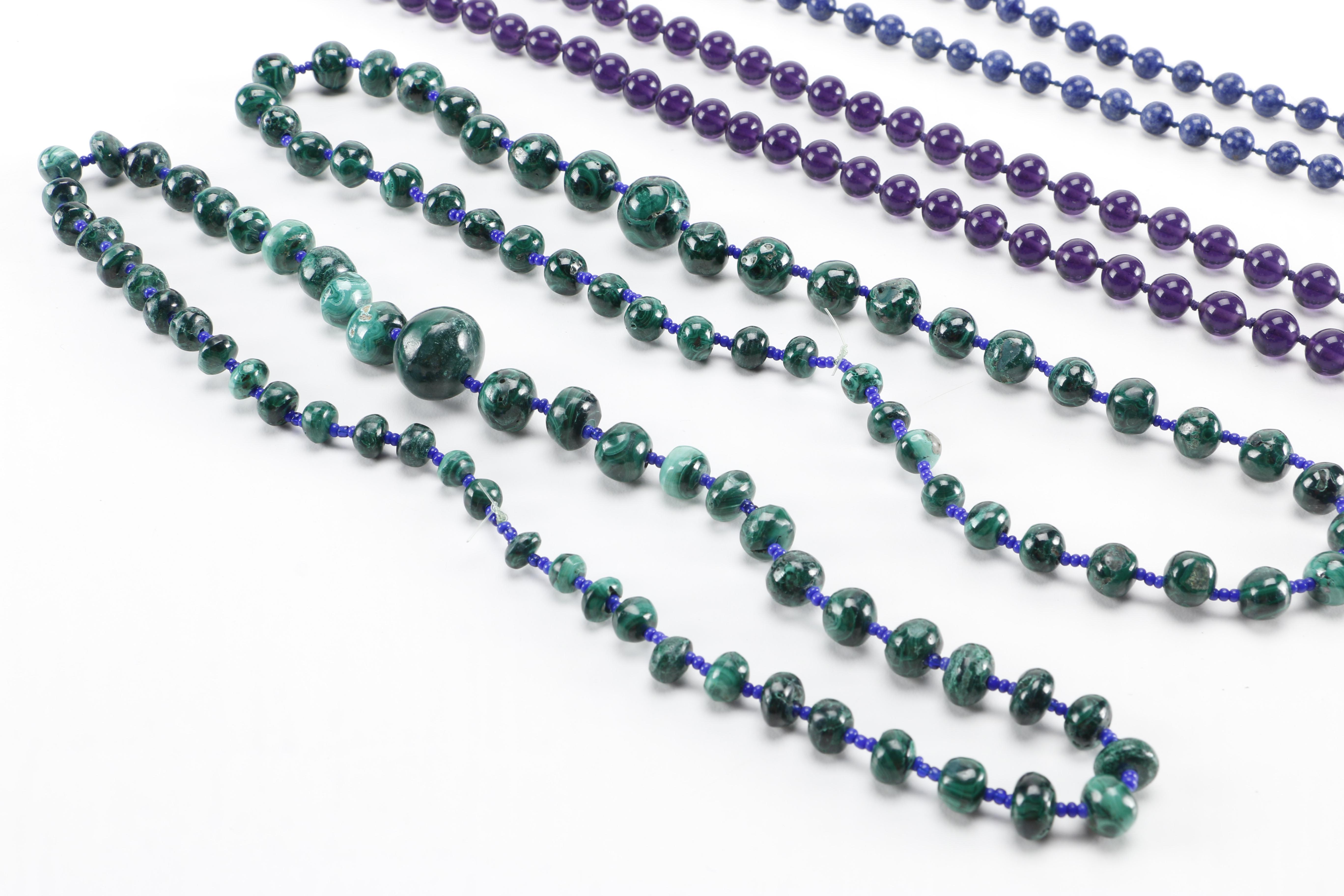 Glass, Sodalite and Malachite Necklaces