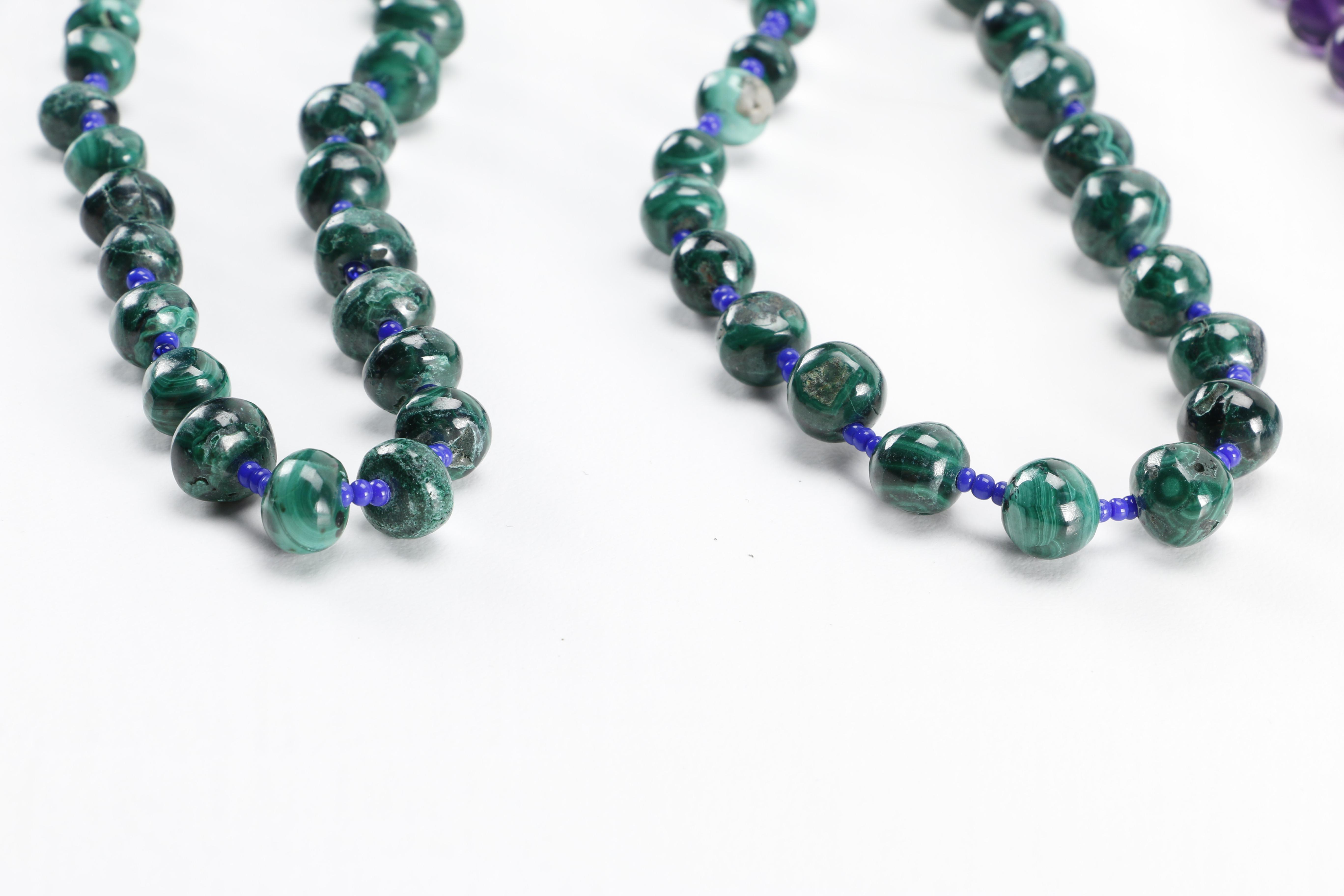 Glass, Sodalite and Malachite Necklaces