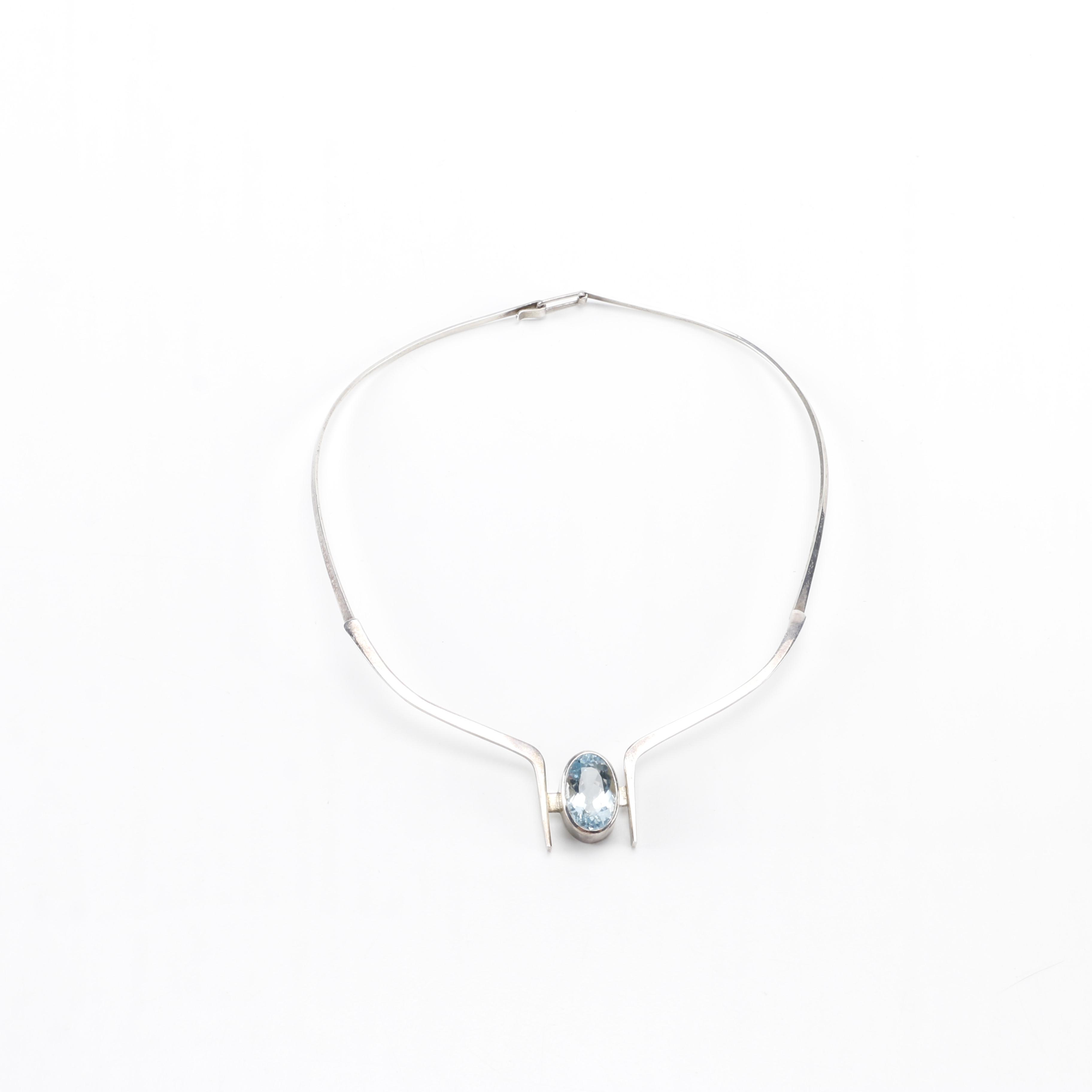Hans Stahr Sterling Necklace With Topaz Stone
