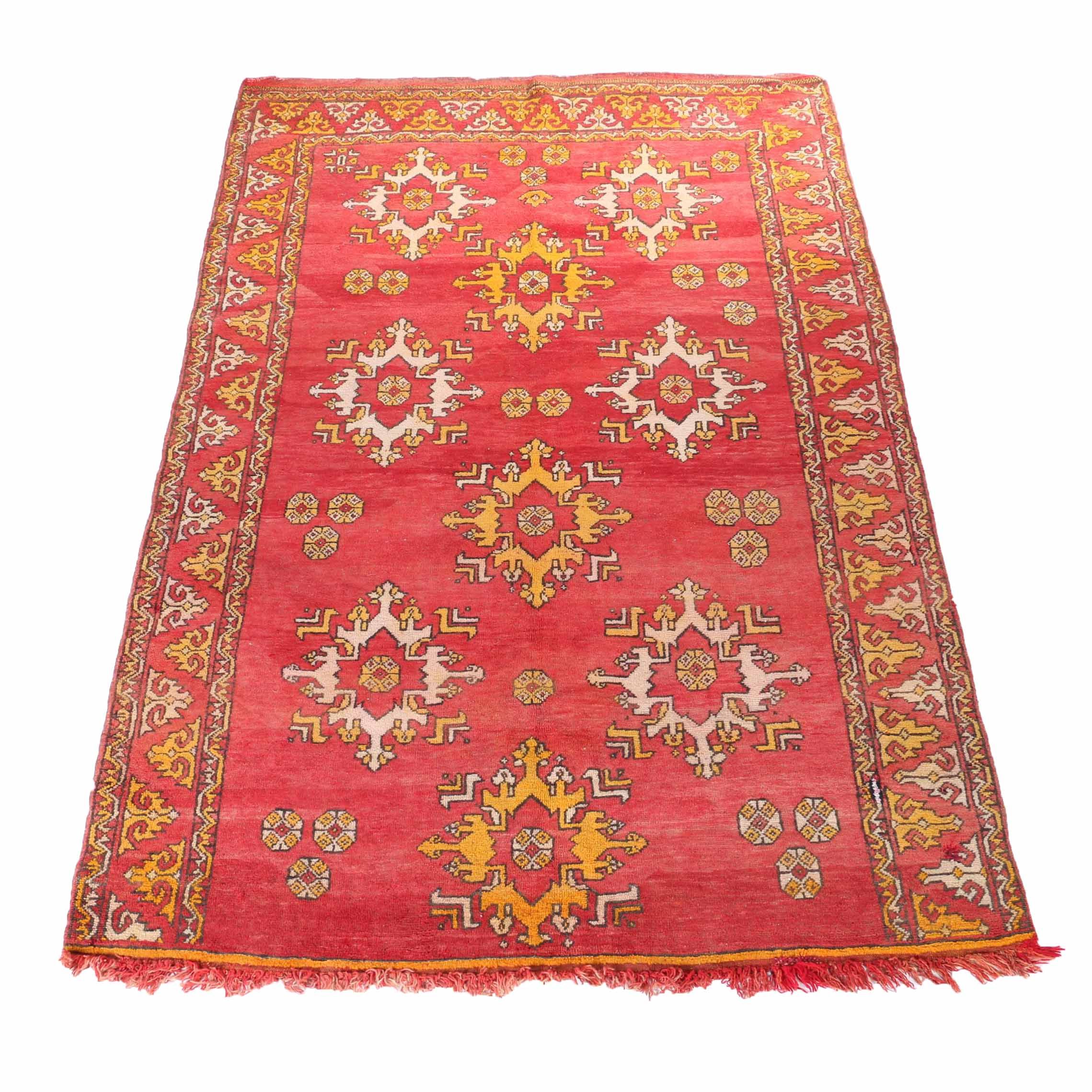 Hand-Knotted Turkish Oushak Area Rug in Scarlet
