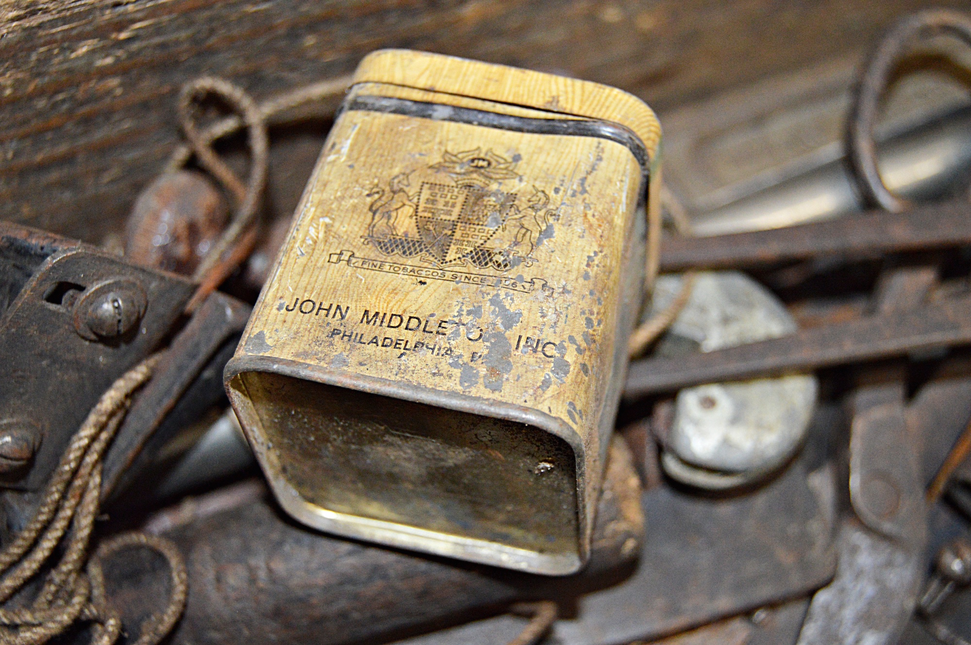 Vintage Painted Wood Toolbox with Tools
