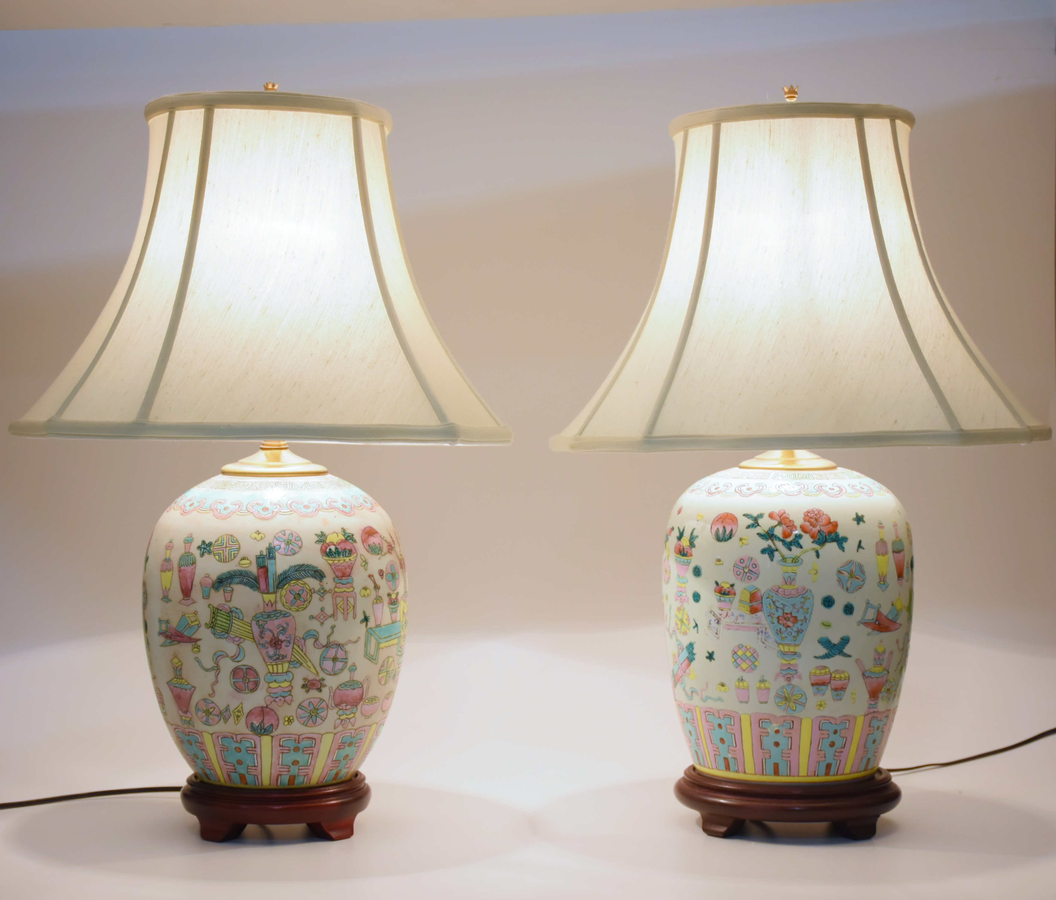 Pair of Vintage Ceramic Chinese Ginger Jar Lamps