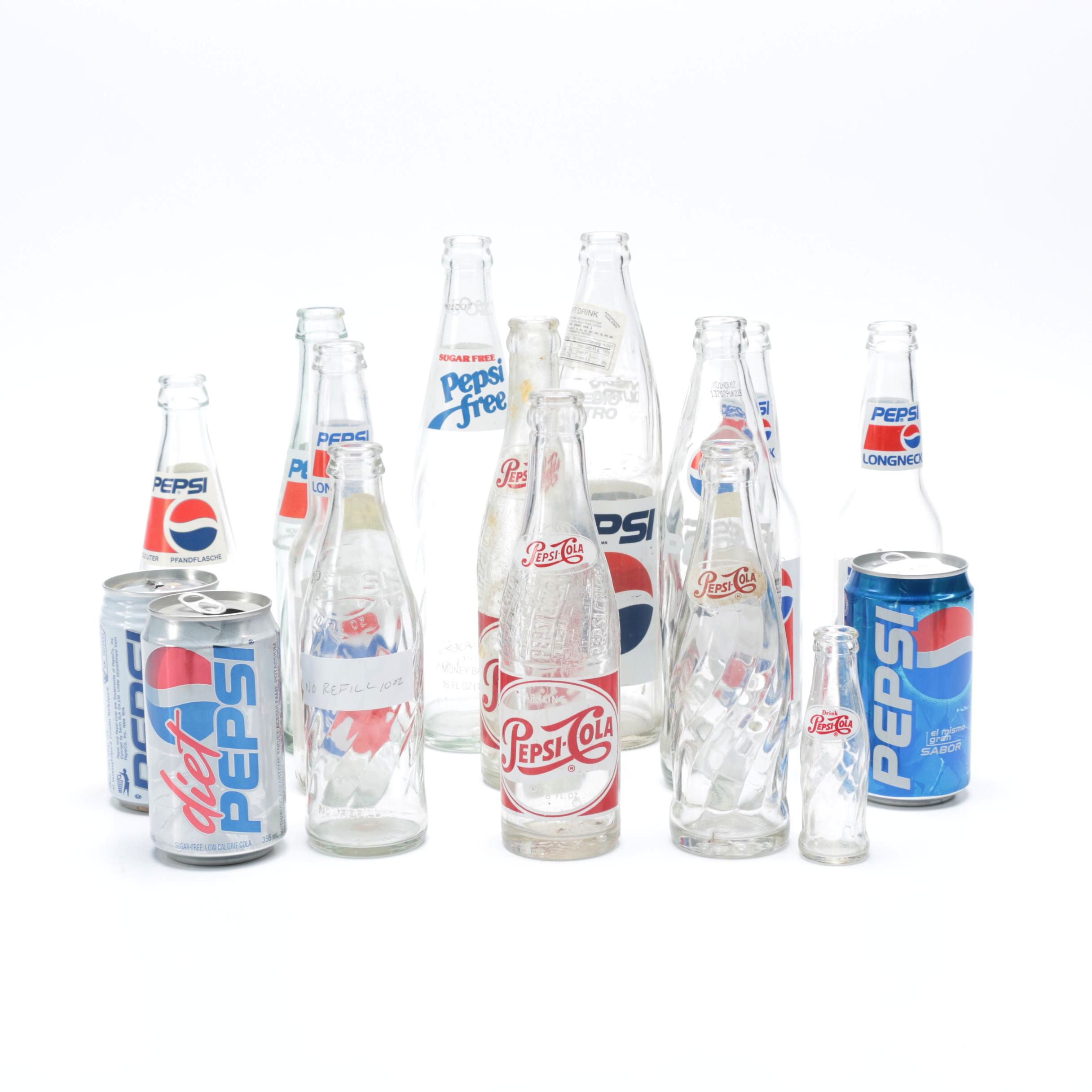 Collection of Pepsi Bottles and Cans