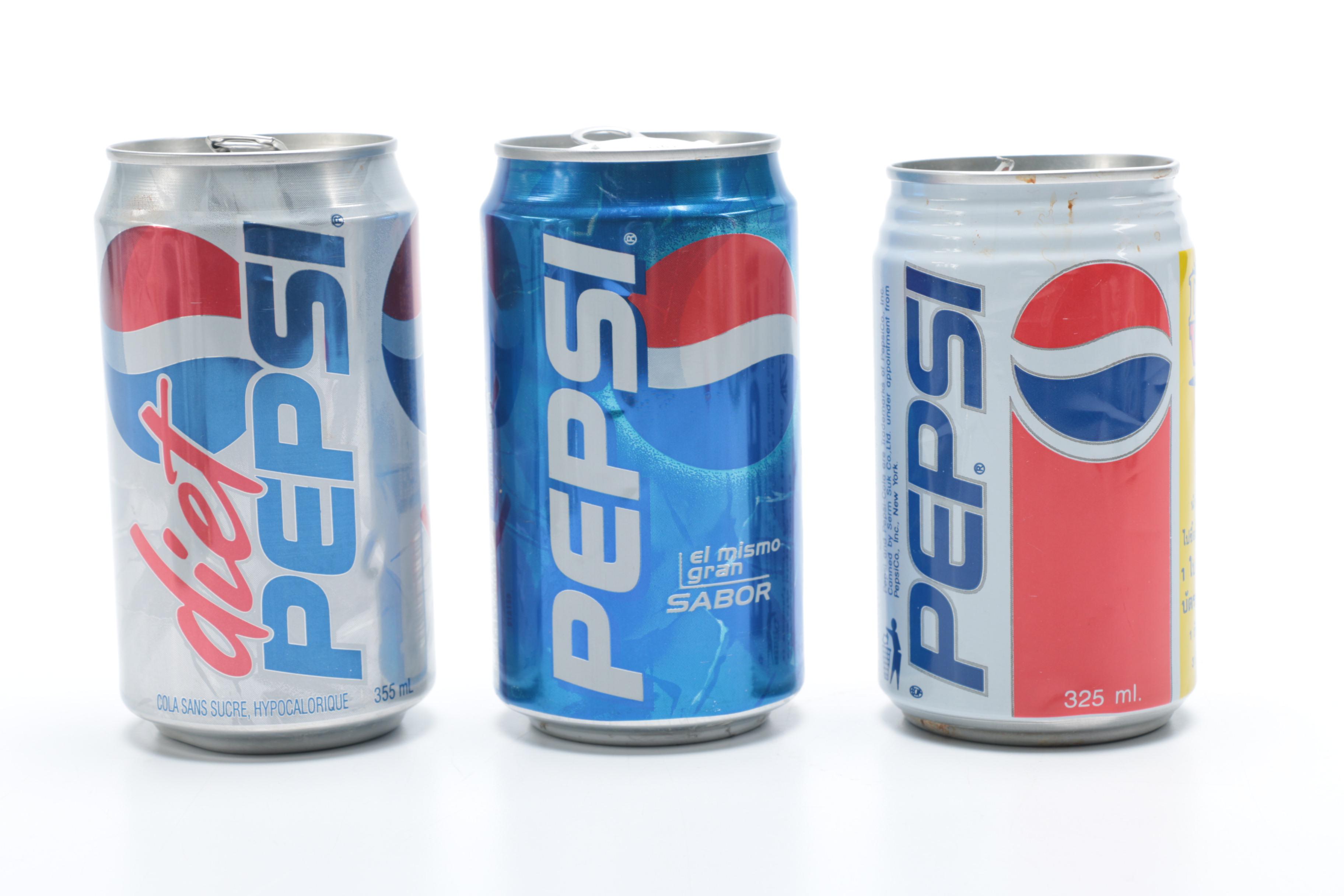 Collection of Pepsi Bottles and Cans