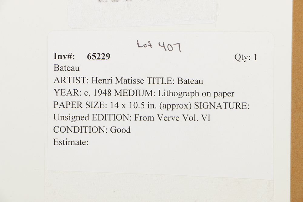 After Henri Matisse Lithograph Print on Paper "Le Bateau"