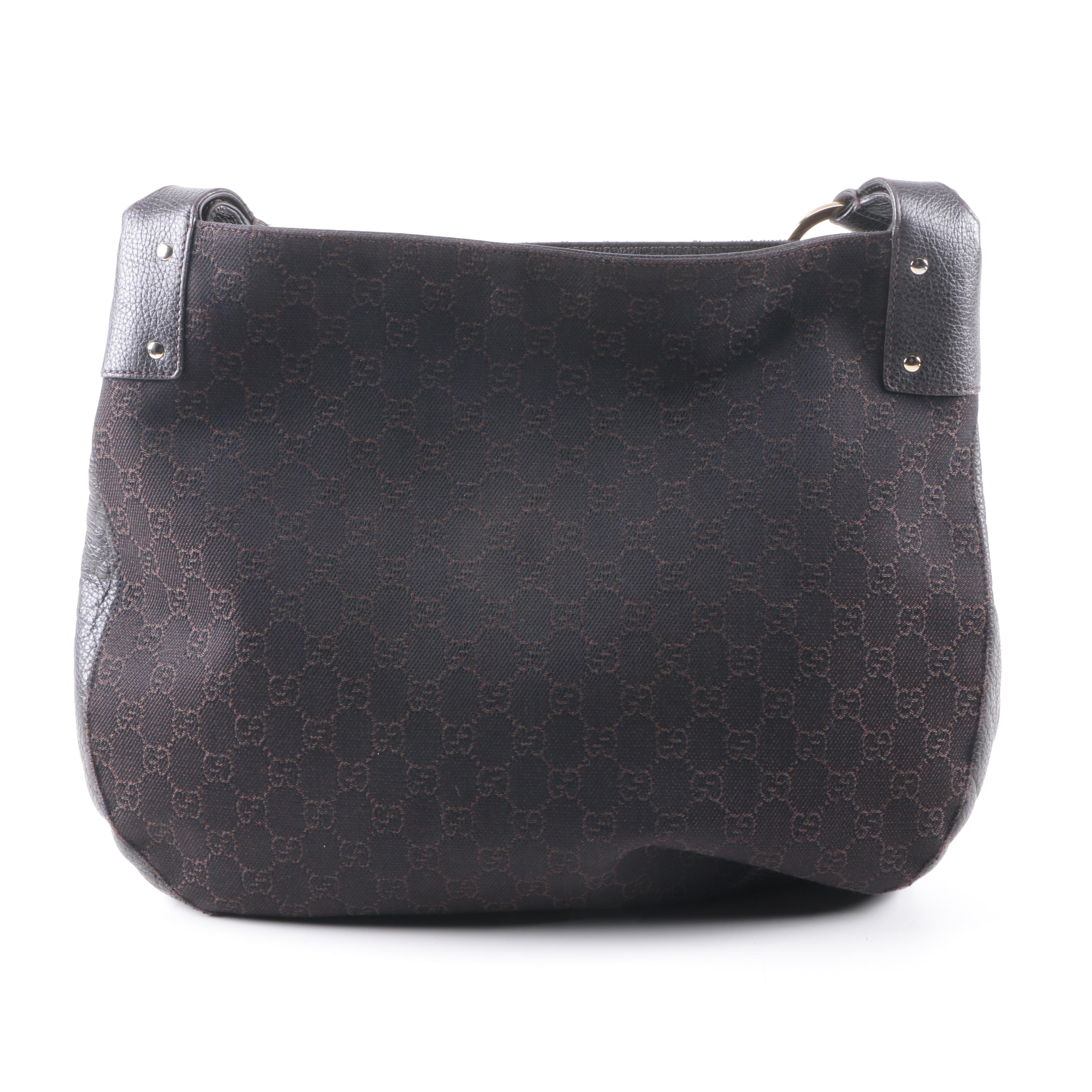 Gucci Large Black Canvas and Leather Hobo Bag