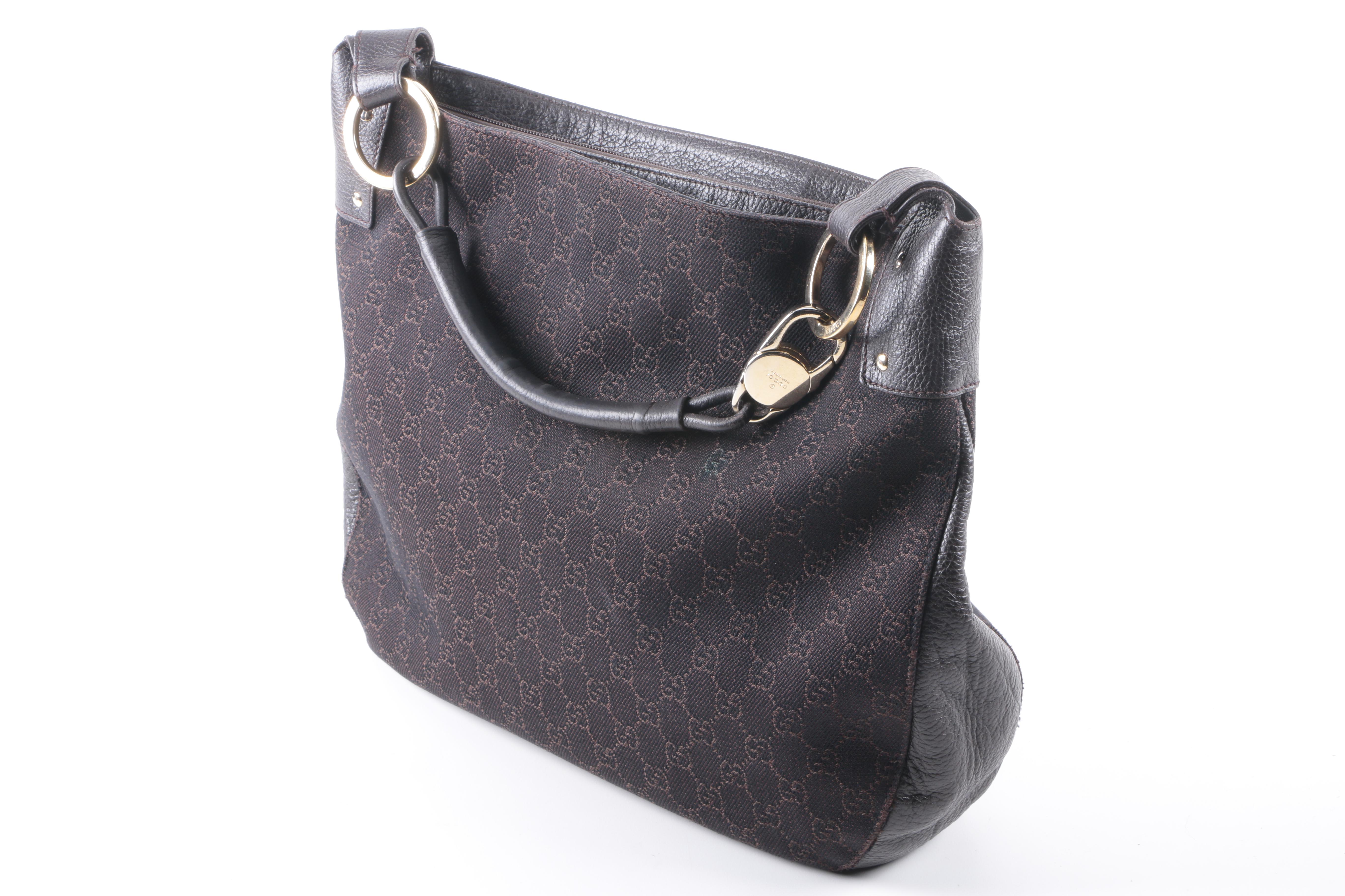 Gucci Large Black Canvas and Leather Hobo Bag