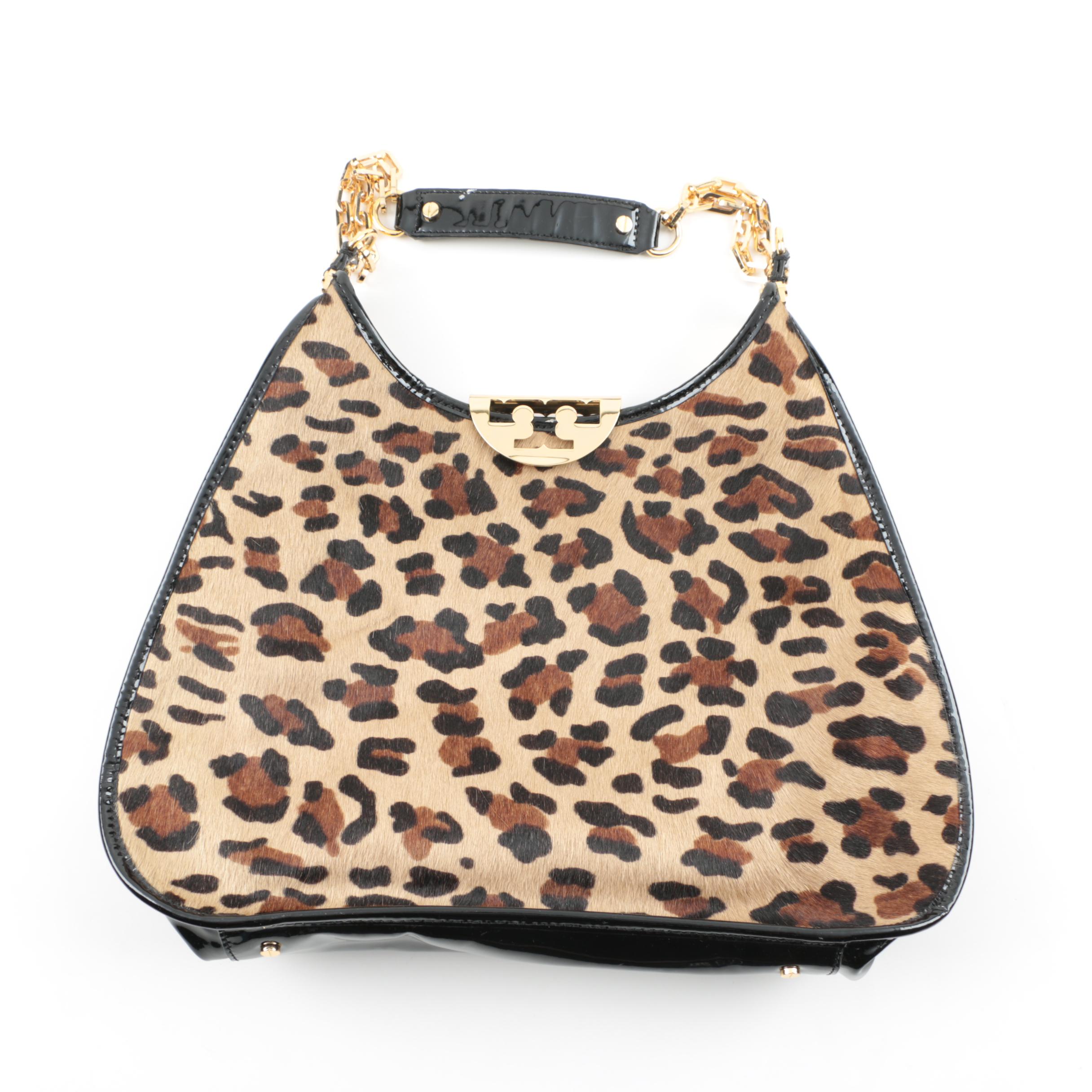 Tory Burch Calf Hair Leopard Print Hobo Handbag