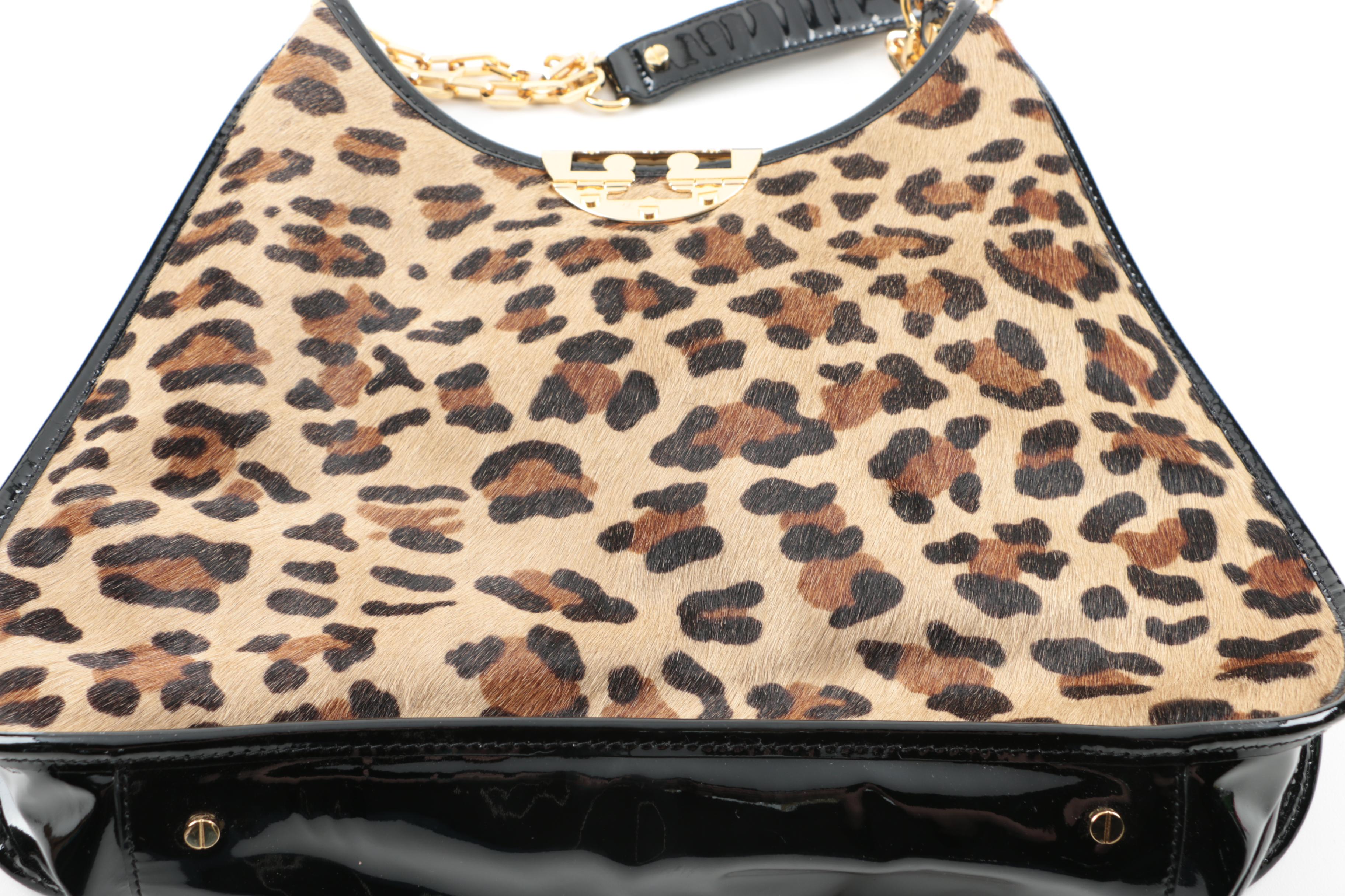 Tory Burch Calf Hair Leopard Print Hobo Handbag