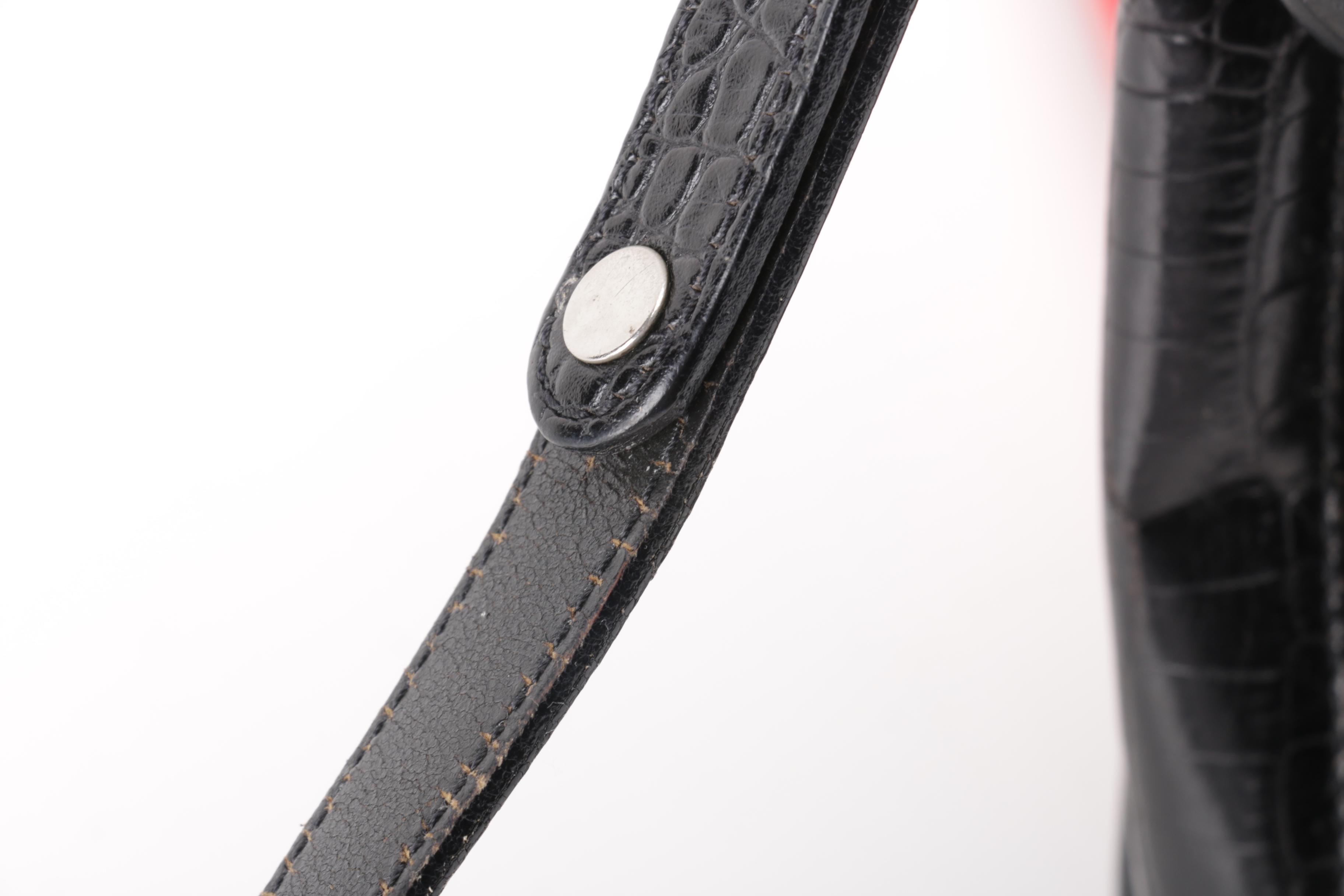 Brahmin Black Leather Faux Crocodile Skin Crossbody Bag