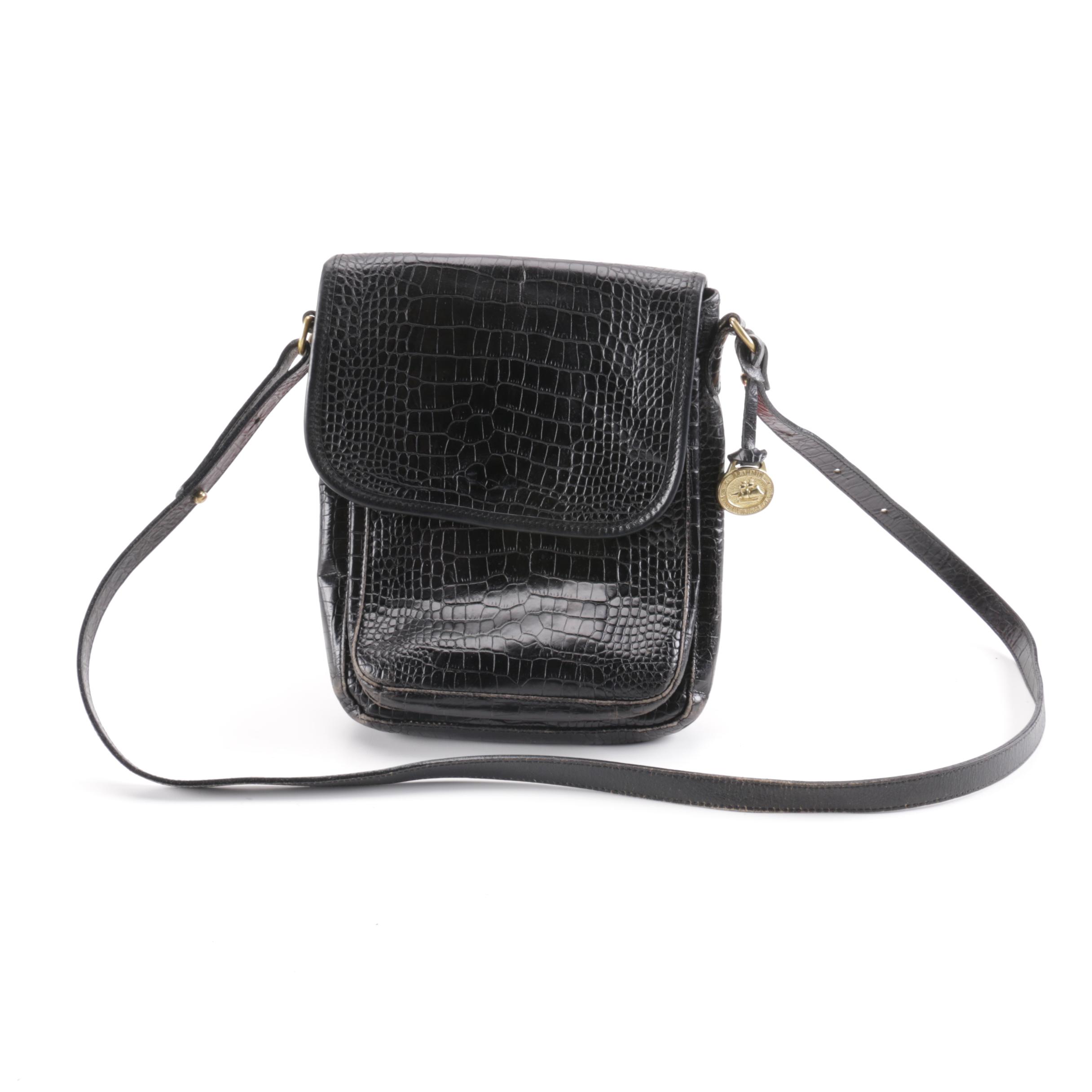 Brahmin Black Leather Faux Crocodile Skin Crossbody Bag