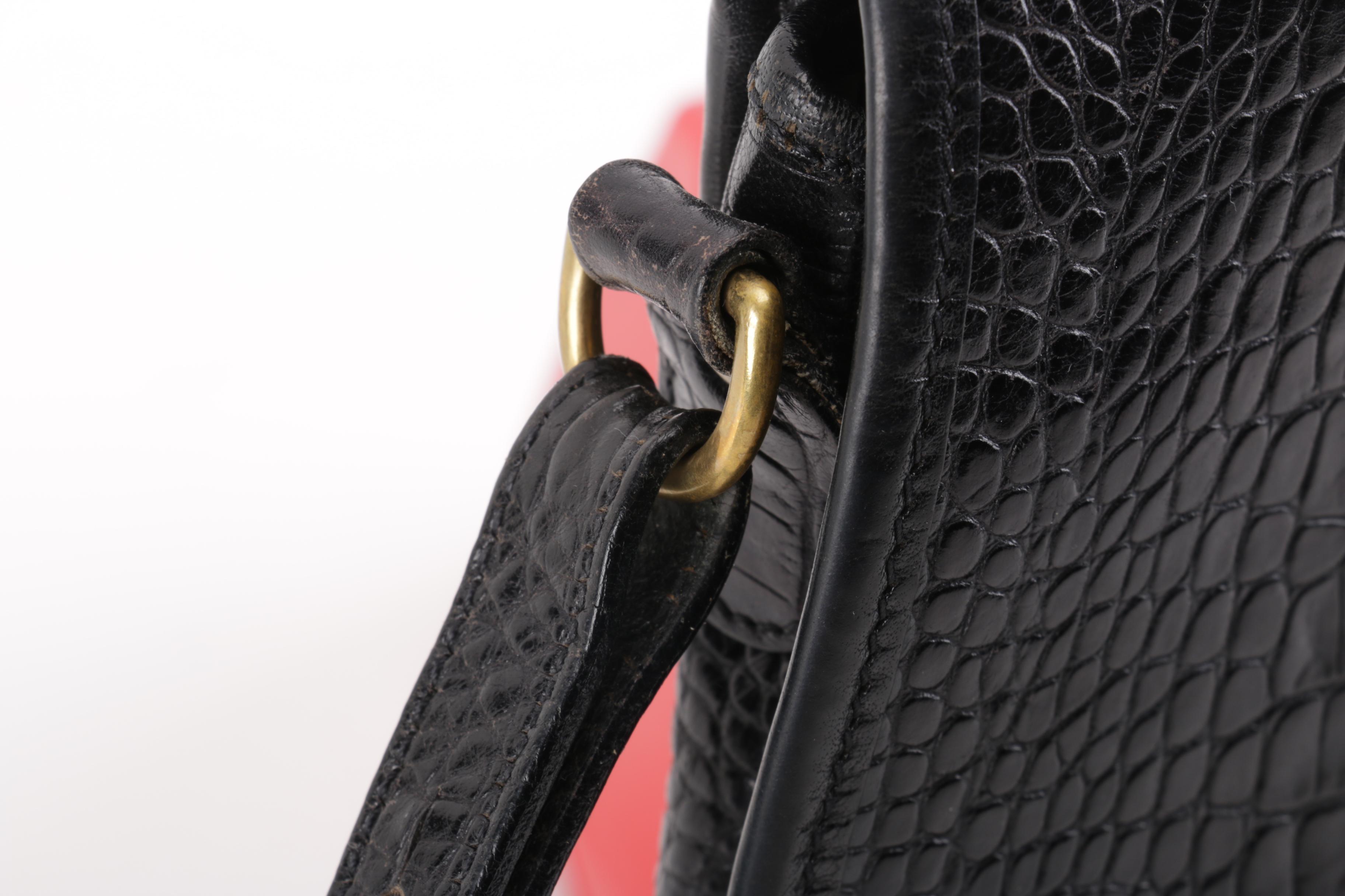 Brahmin Black Leather Faux Crocodile Skin Crossbody Bag