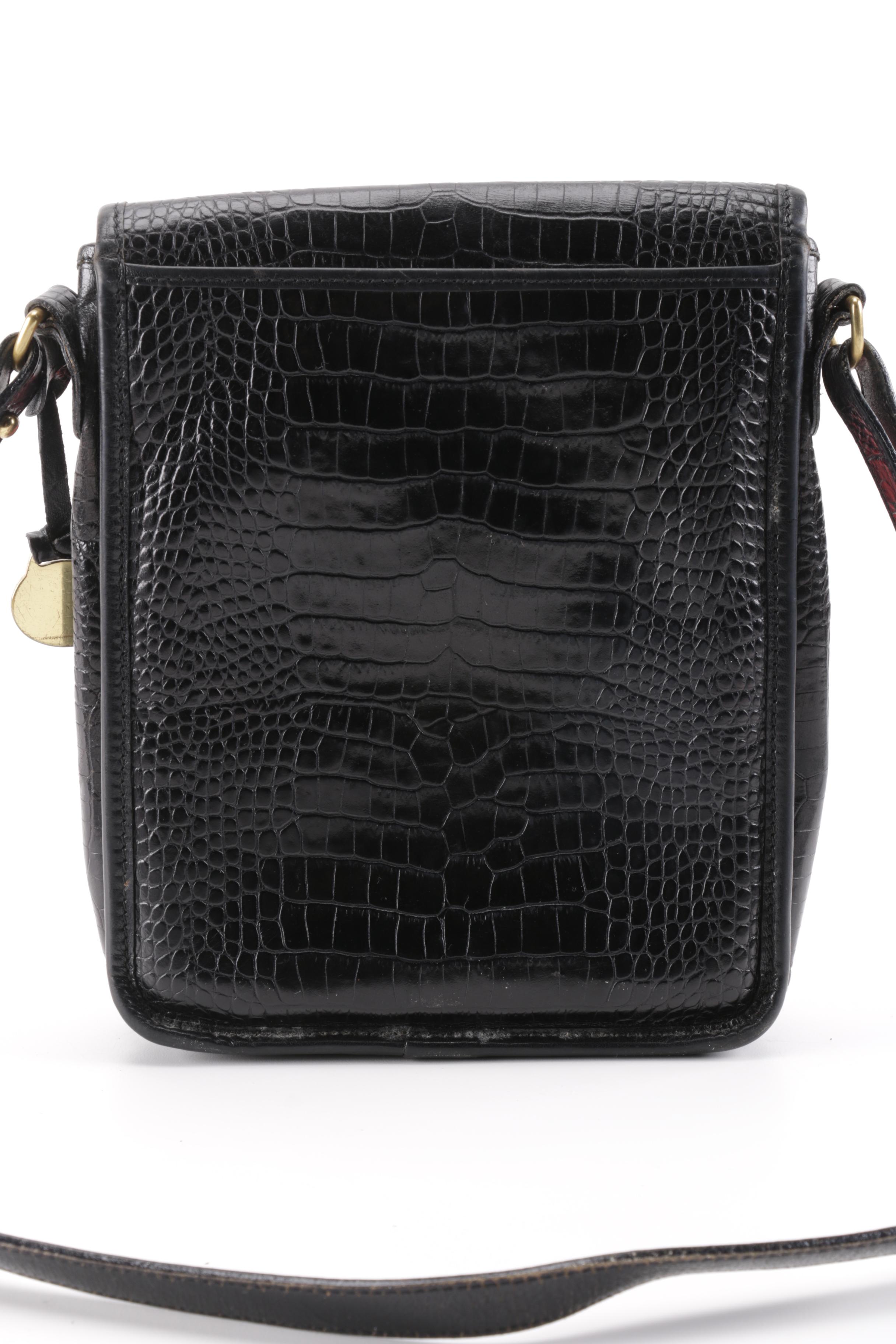 Brahmin Black Leather Faux Crocodile Skin Crossbody Bag