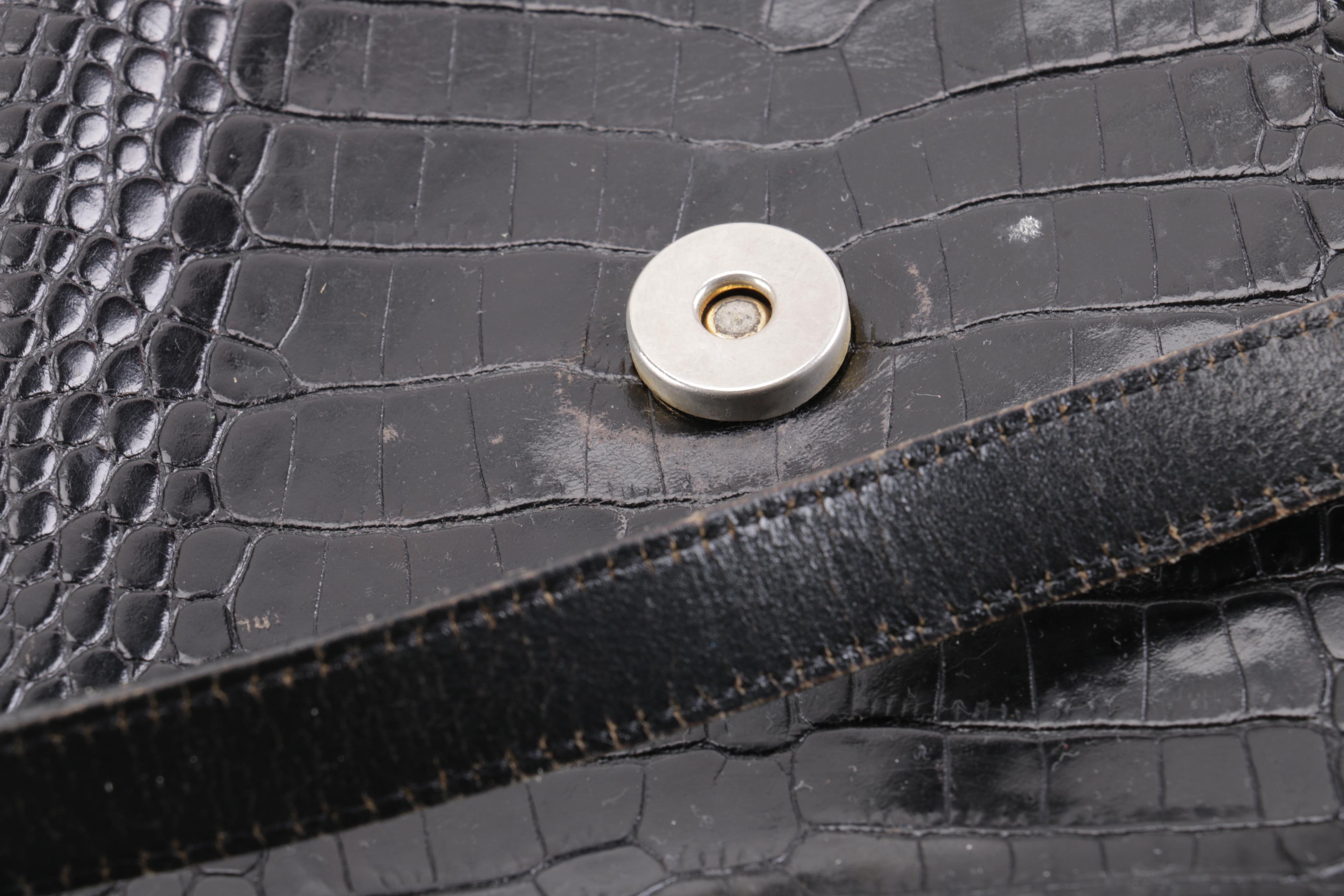 Brahmin Black Leather Faux Crocodile Skin Crossbody Bag