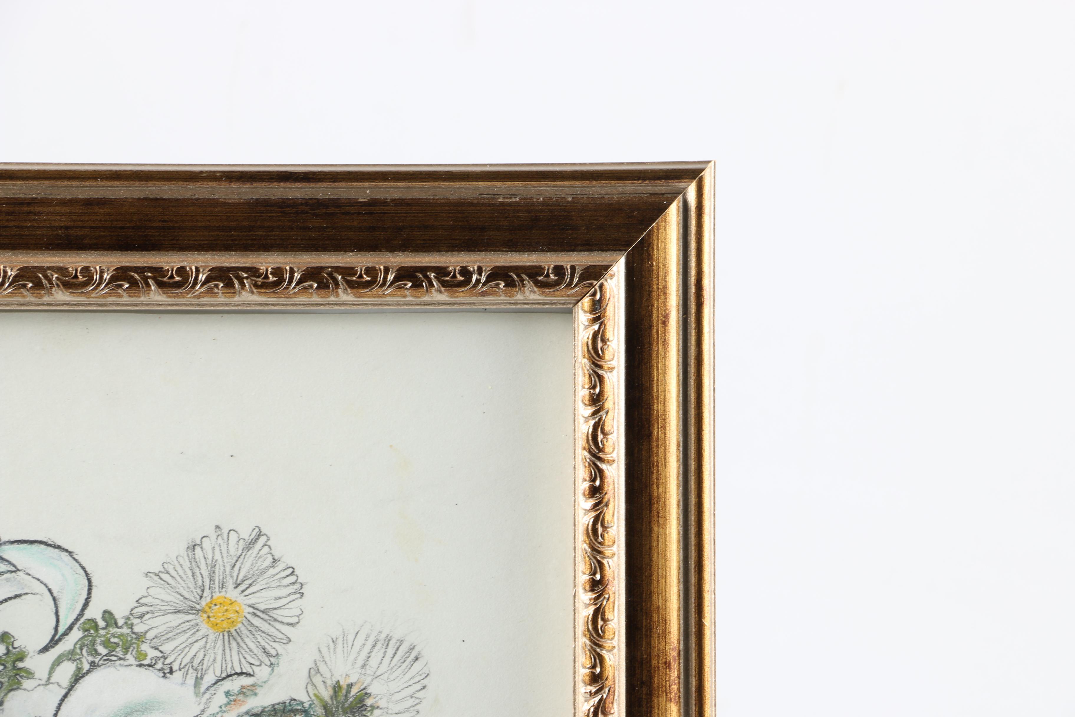 Mary Abramson Barnes Charcoal and Pastel Floral Still Life Drawing