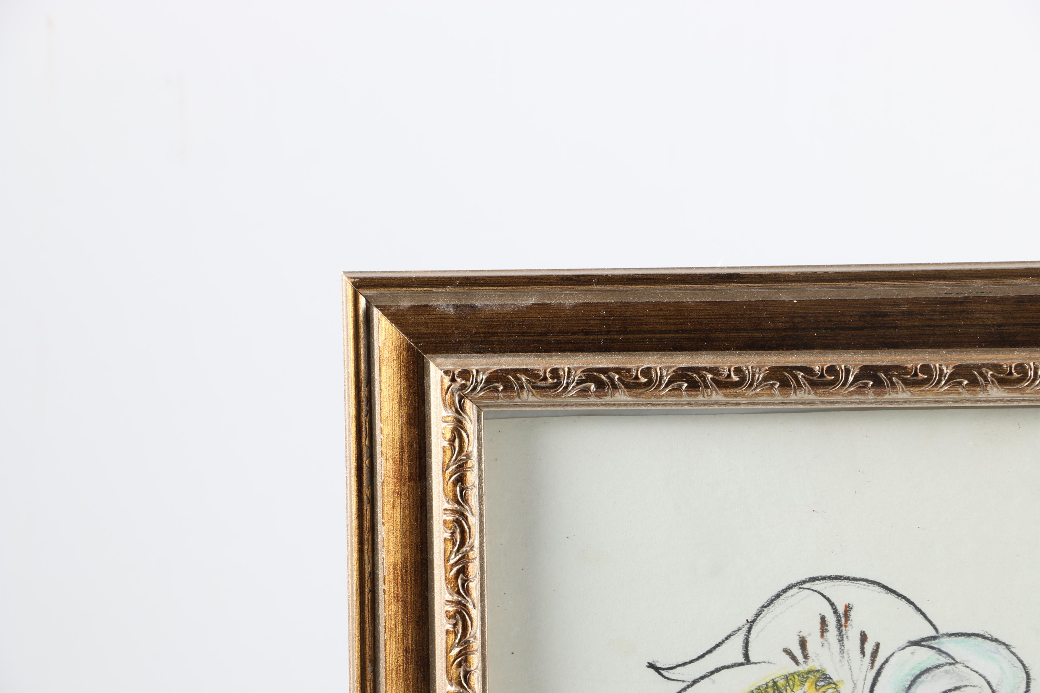 Mary Abramson Barnes Charcoal and Pastel Floral Still Life Drawing