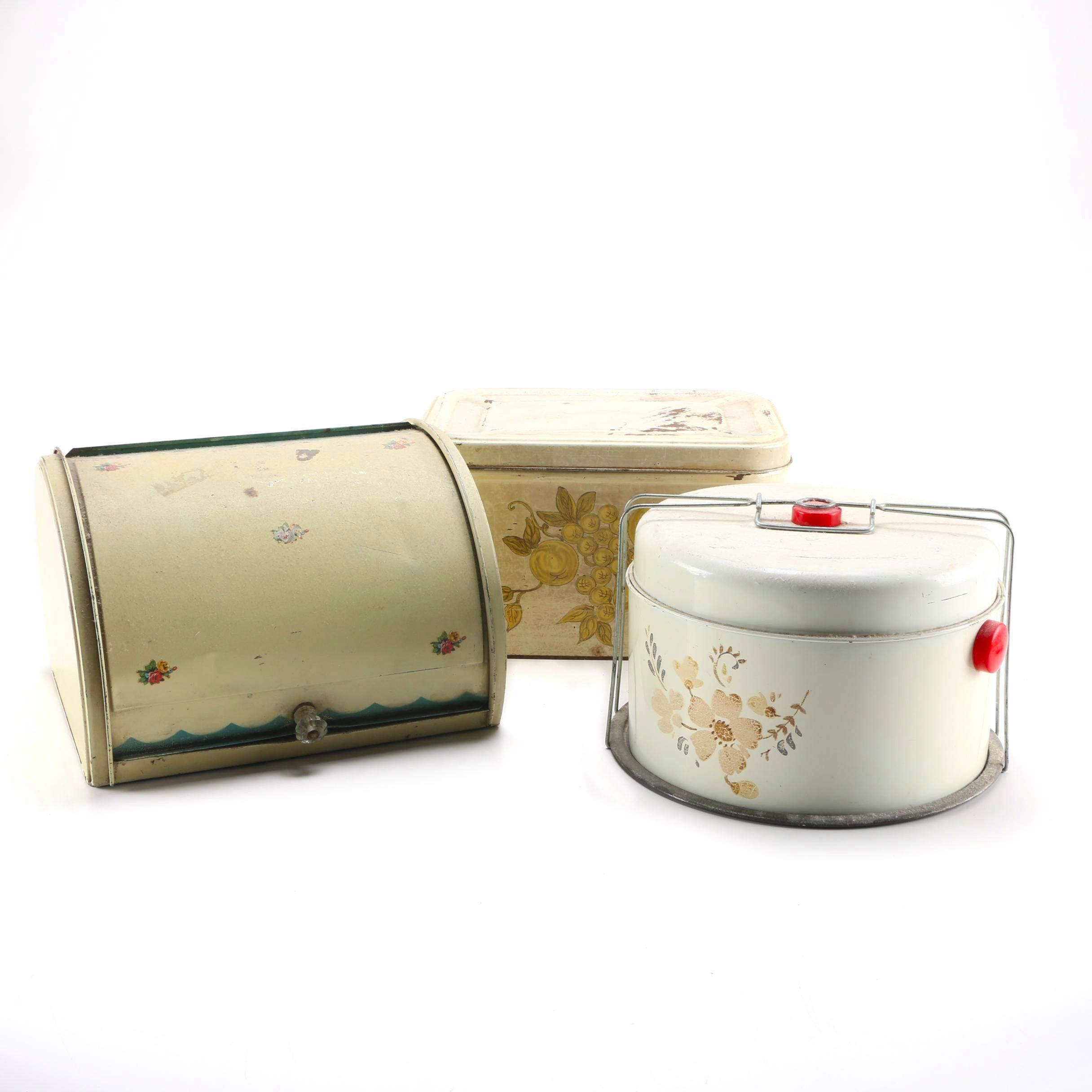 Three Vintage Kitchen Food Storage Containers