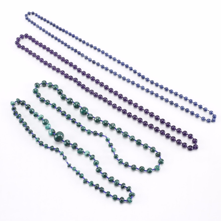 Glass, Sodalite and Malachite Necklaces