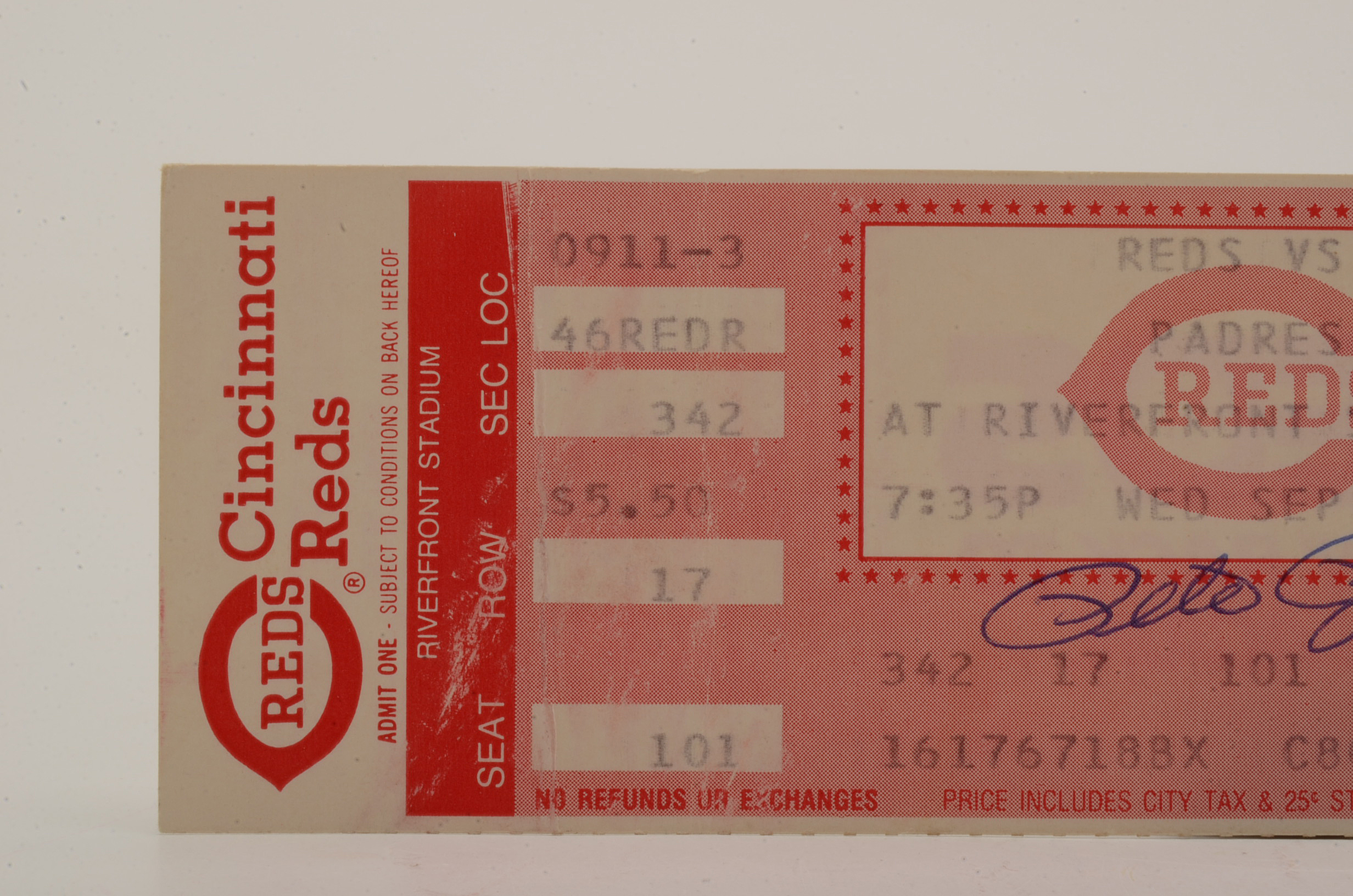 Pete Rose Signed "4192" Full Baseball Ticket