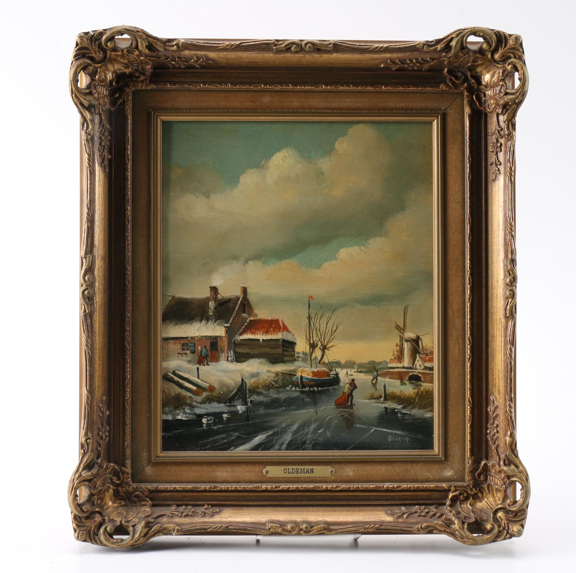 Rudolf Hendrik Oldeman Oil Painting of Ice Skaters