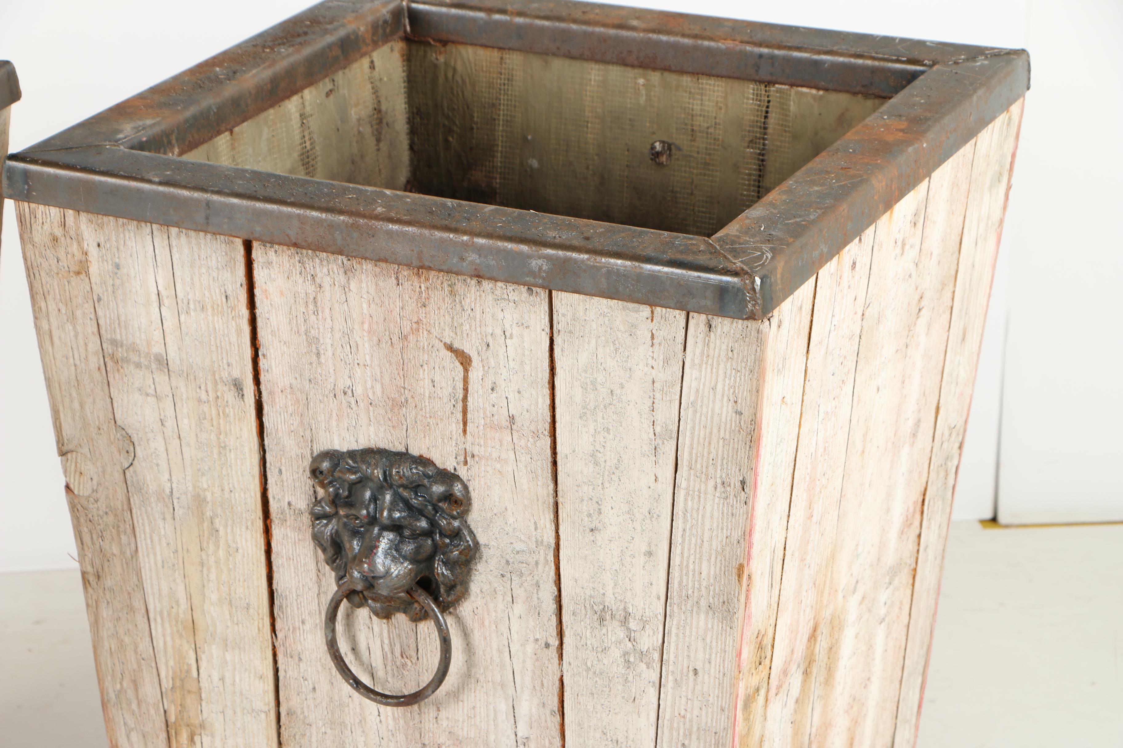 Lion Handled Wooden Planters