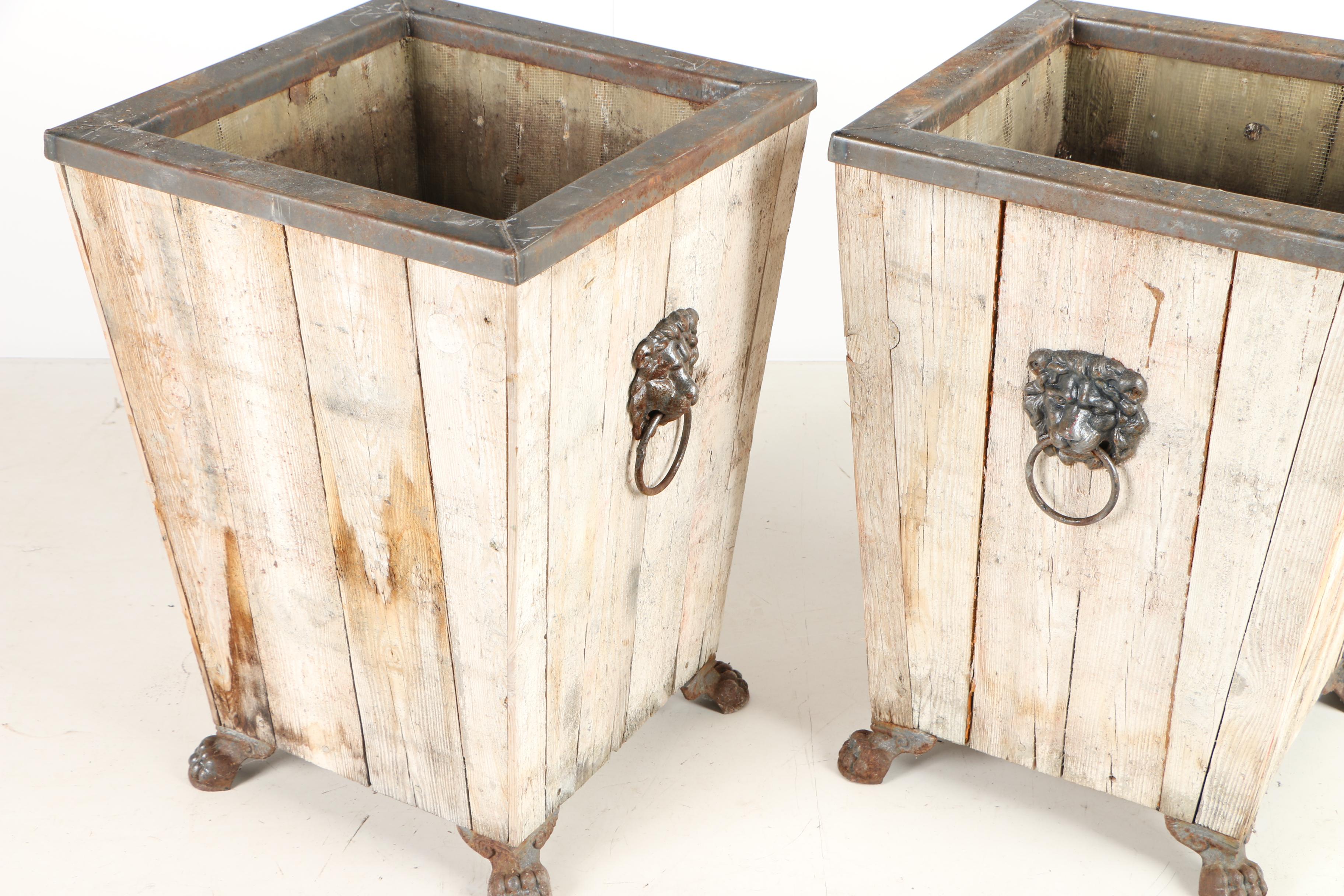 Lion Handled Wooden Planters