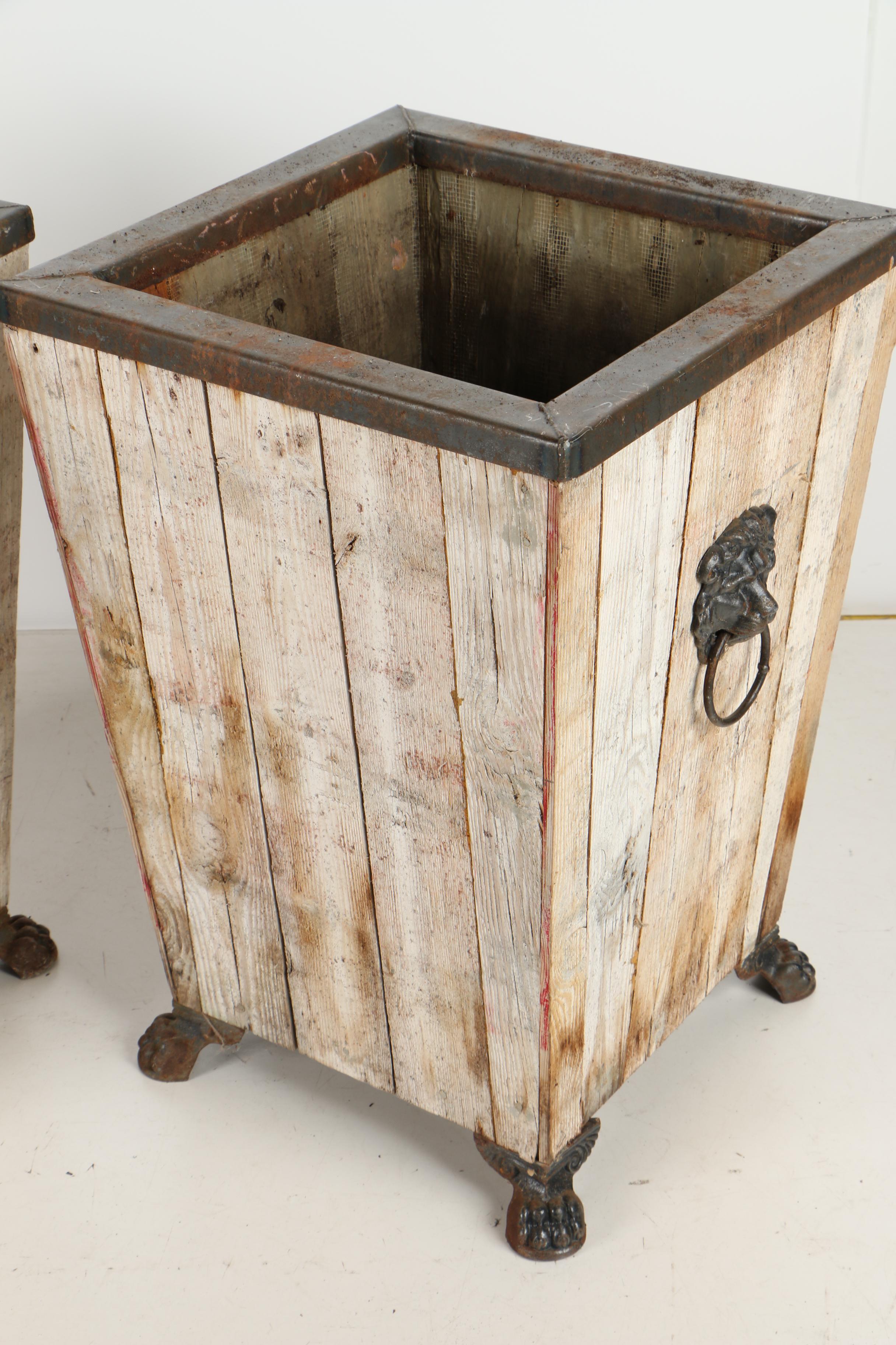 Lion Handled Wooden Planters